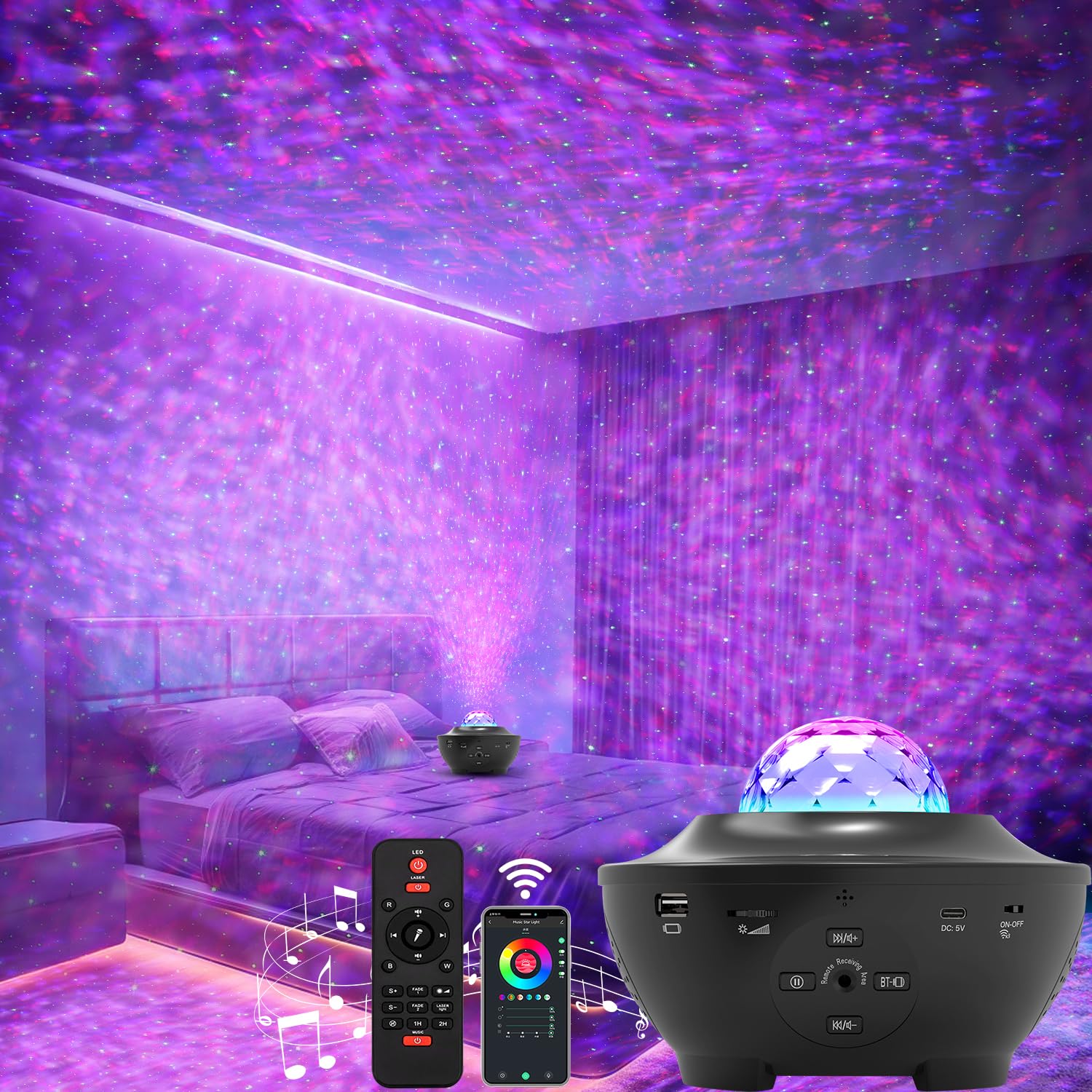 Elec3 Galaxy Projector for Bedroom, Star Projector Night Light with Bluetooth Speaker and Timer,Remote Control,Starry Nebula Cei
