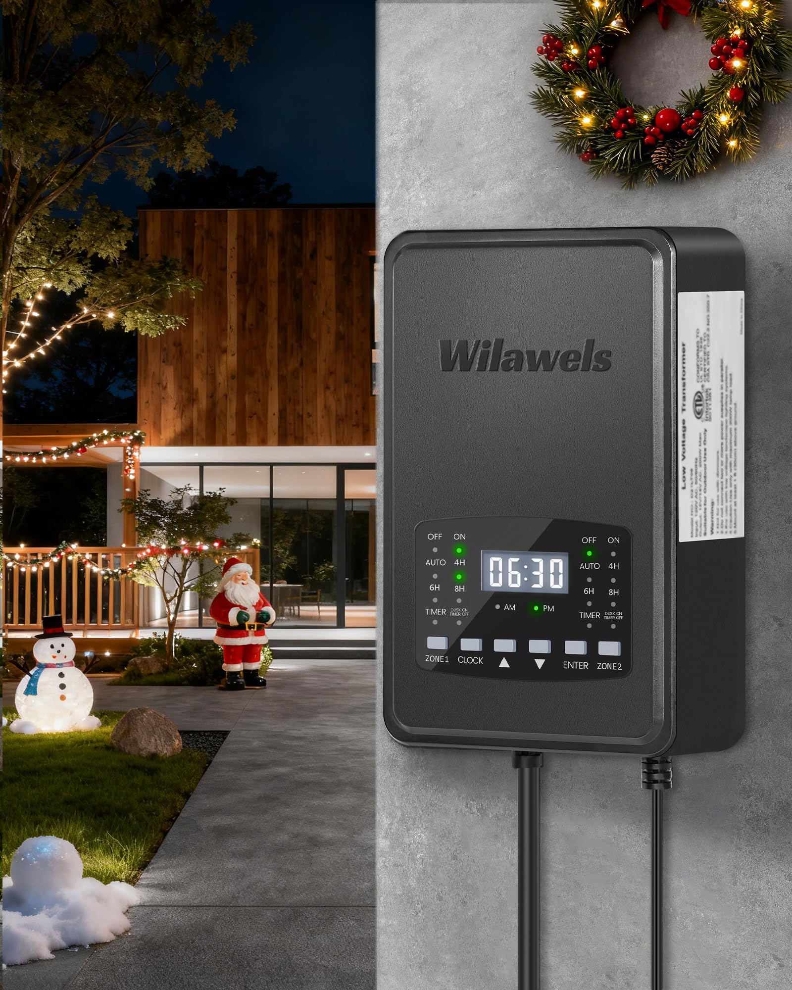 Wilawels 500W Low Voltage Landscape Transformer  2 Zone Independent Control Landscape Lighting Transformer  120Vac To 12/14V Ac Low Voltage Transformer With Timer & Photocell Sensor Etl Listed D24Lt06