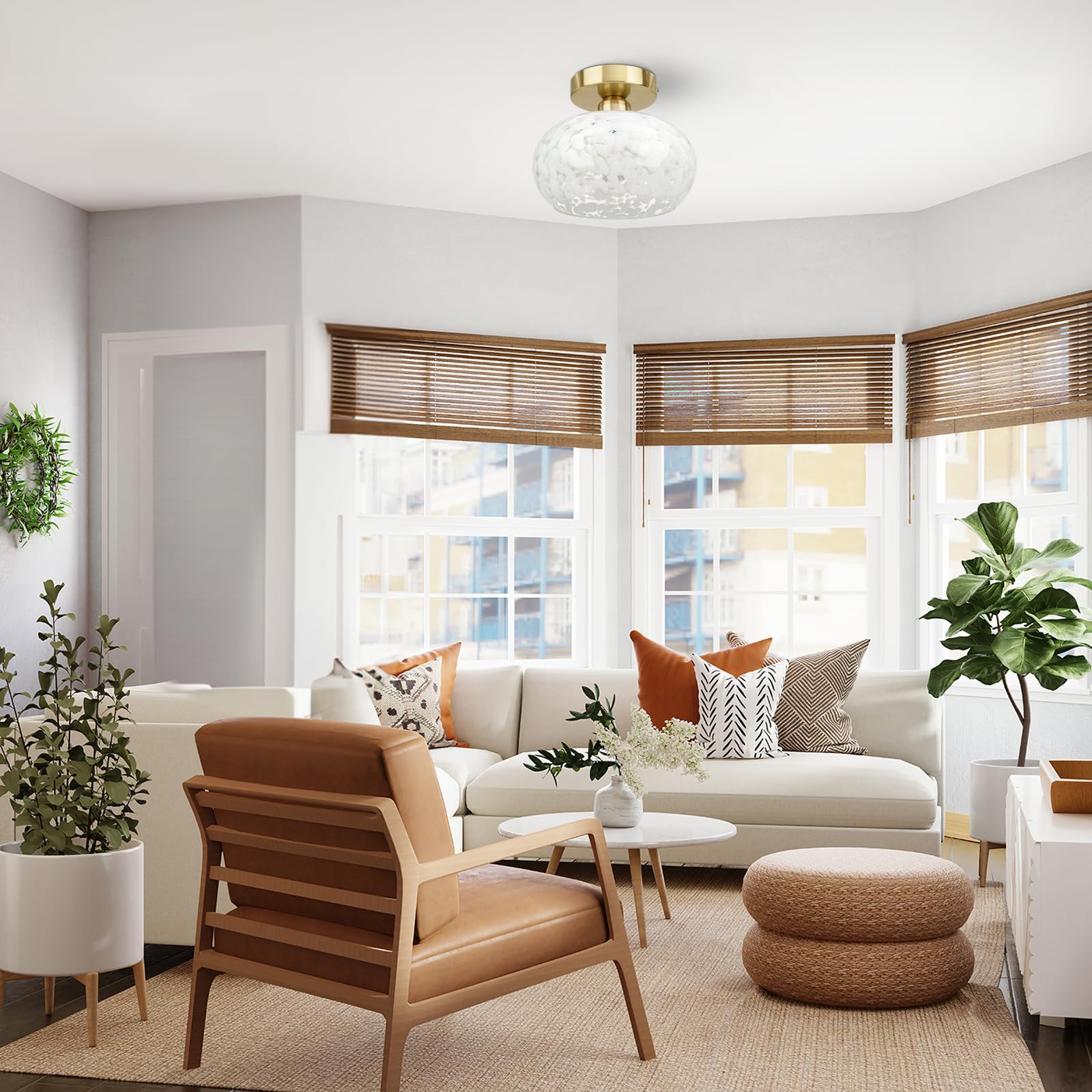 FRIDEKO HOME Semi Flush Mount Ceiling Light - Glass, 8.66 Inch, White Cloud, Model L01122-02-22CM-US