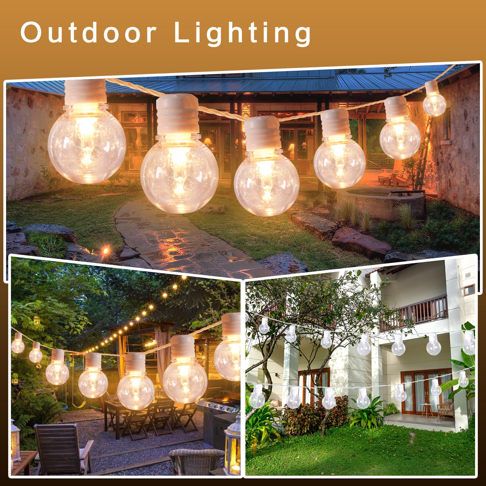 Afirst White Outdoor String Lights 34Ft With100 Led Bulbs Waterproof Patio Lights For Garden Backyard Holiday