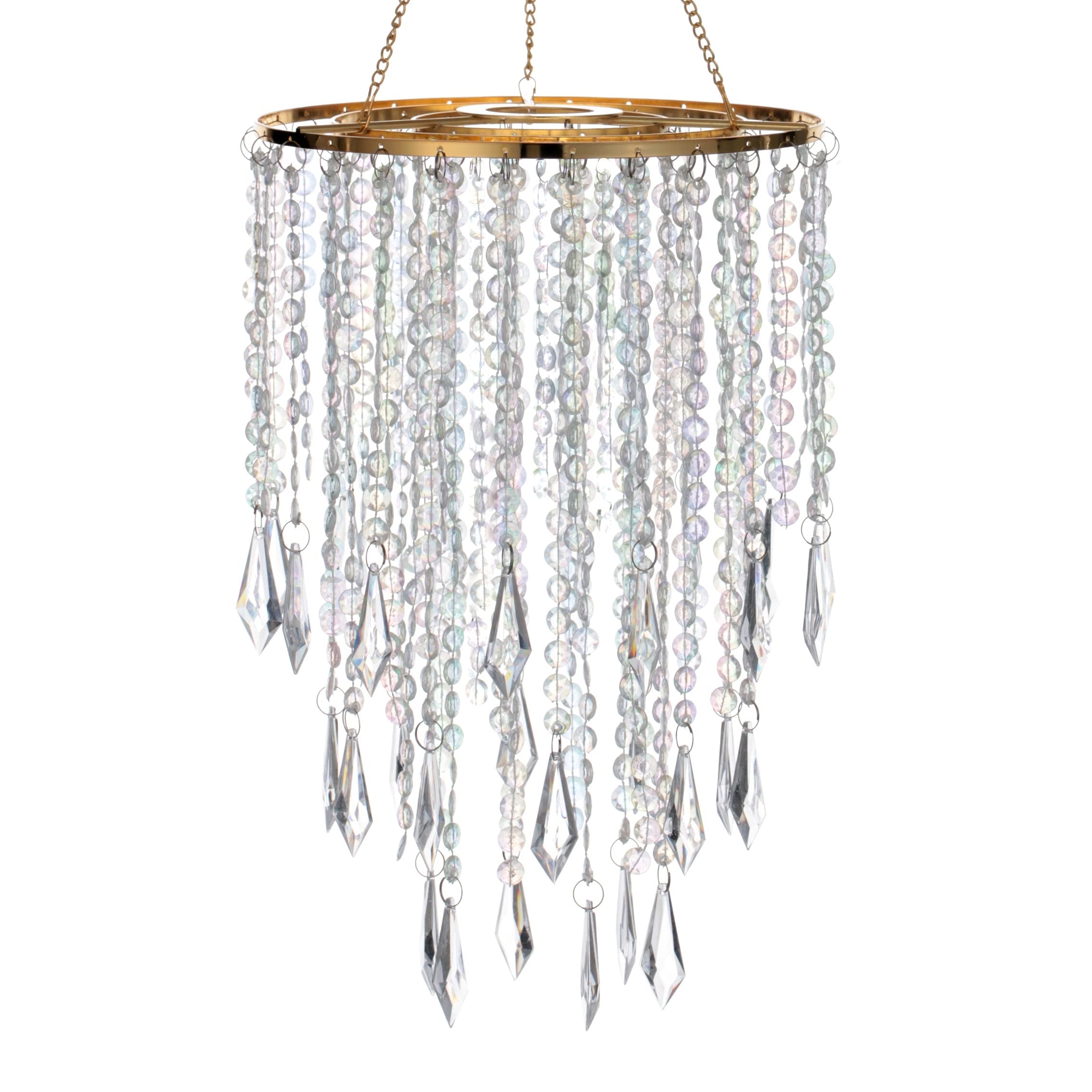 Cioceen Acrylic Chandelier Ceiling Light Shade Beaded Hanging Pendant Lampshade with Gold Frame for Bedroom for Wedding Party H1