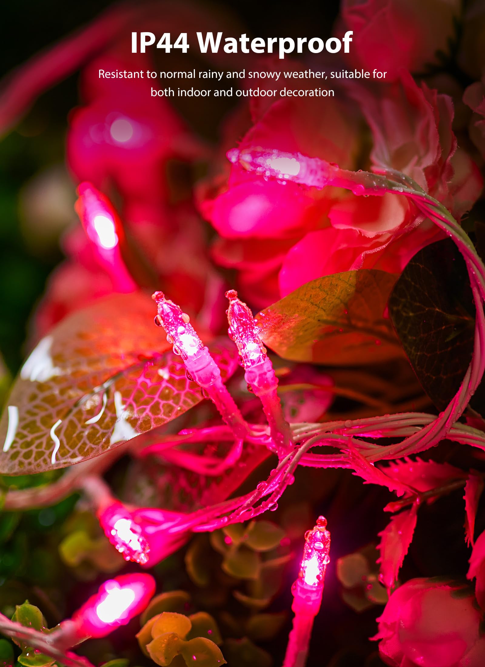 Pink Christmas Mini Lights, 39Feet 100 Led Pink String Lights With 8 Lighting Modes, Connectable Valentine'S Lights For Indoor Outdoor Valentine'S Day Garland Wreath Holiday Decoration, White Wire