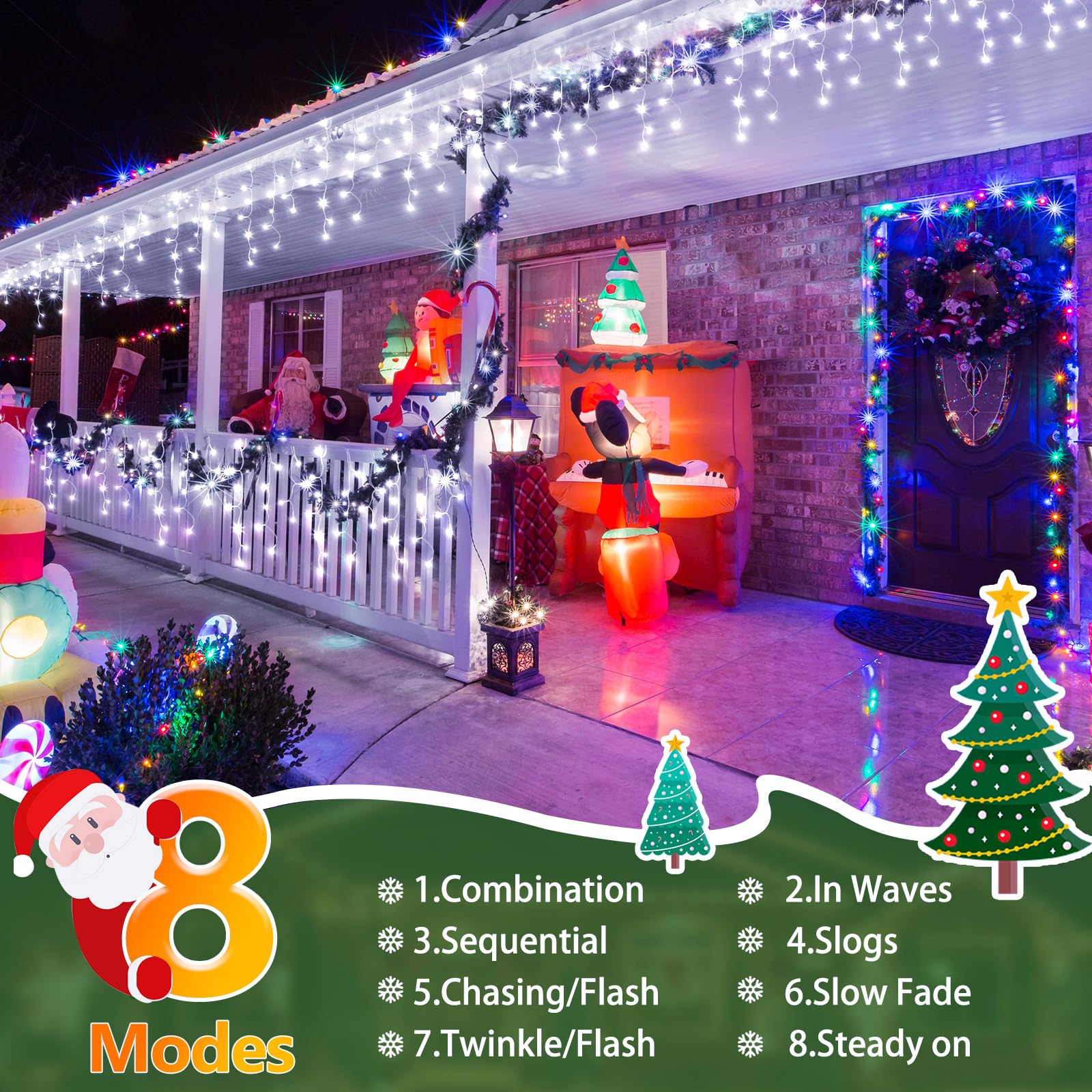 Sauirs 2Pack 320 Led Christmas Lights Outdoor Decorations With 120 Drops Timer 8Mode 66Ft Curtaing Lights Waterproof Plug In Fai