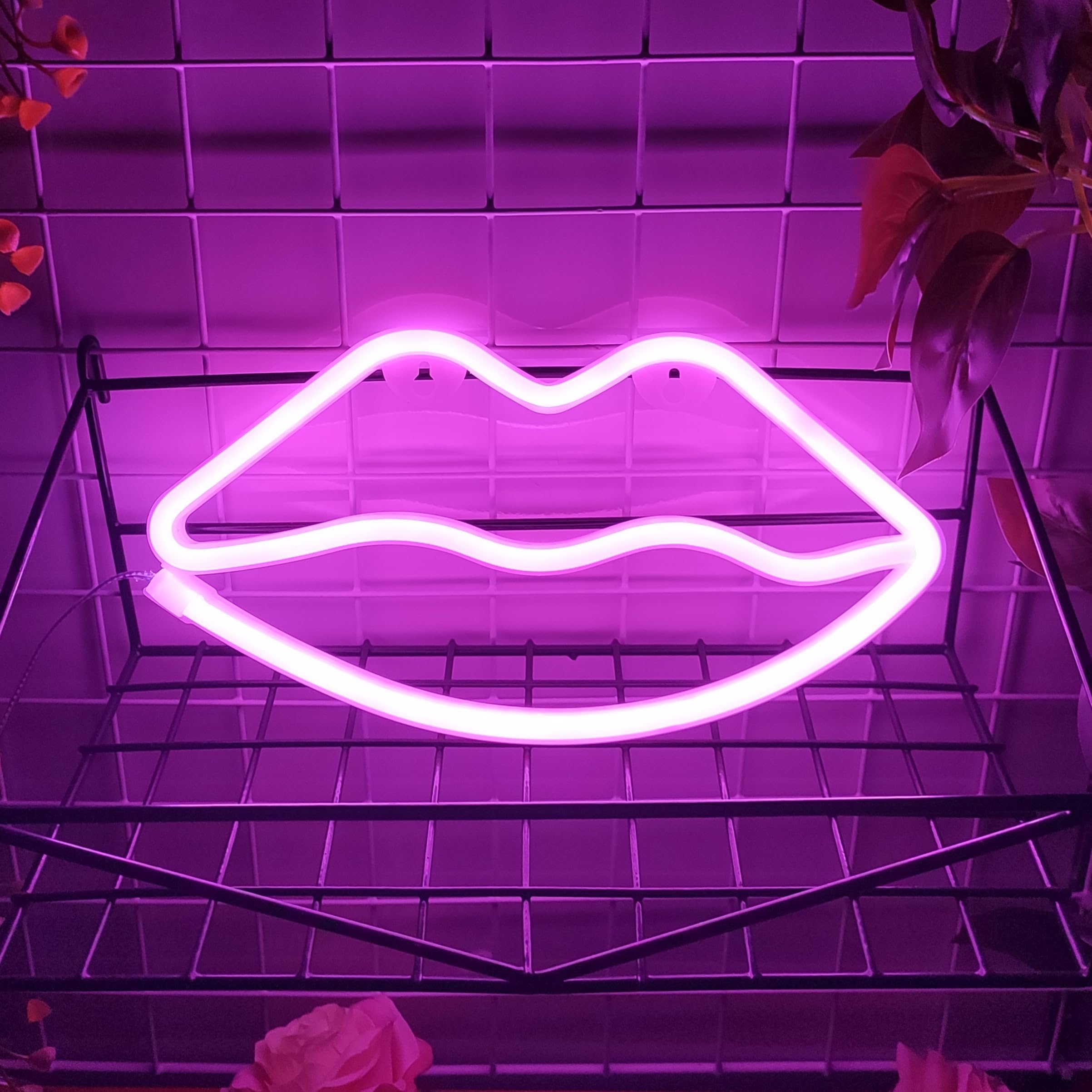 JYWJ Lip Neon Sign LED Light, Pink, USB or Battery Powered, Model JJ-NEON-06, Table and Wall Decoration, Ideal for Birthdays and Weddings