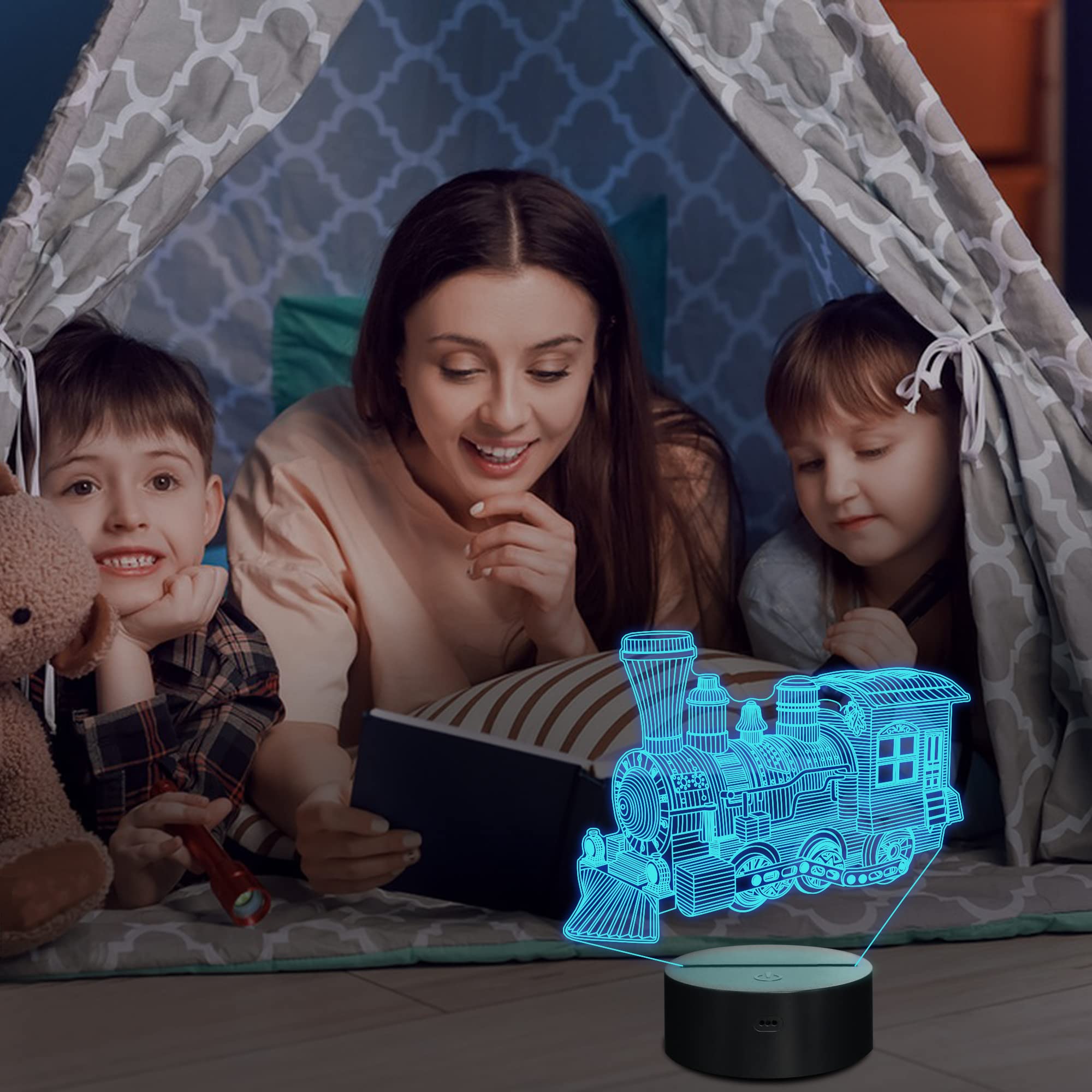 Lampeez 3D Steam Train Lamp Night Light 3D Illusion Lamp For Kids, 16 Colors Changing With Remote, Kids Bedroom Decor As Xmas Holiday Birthday Gifts For Boys Girls Nursery Decor Lighting