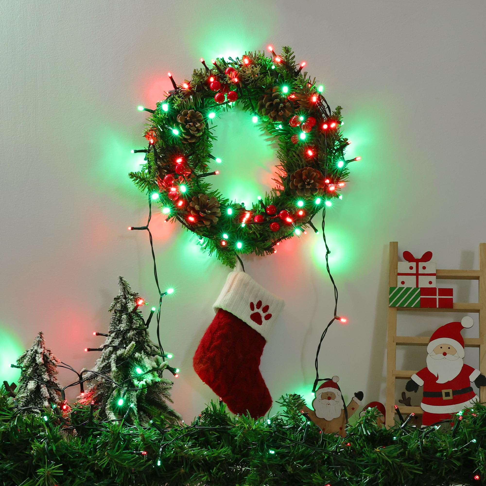 Lomotech Battery Operated Christmas Lights - 4 Pack Total 66Ft 200Leds String Lights 8 Modes Waterproof With Timer For Home  Garden  Party  Holiday  Tree Decoration (Green Wire  Red & Green)