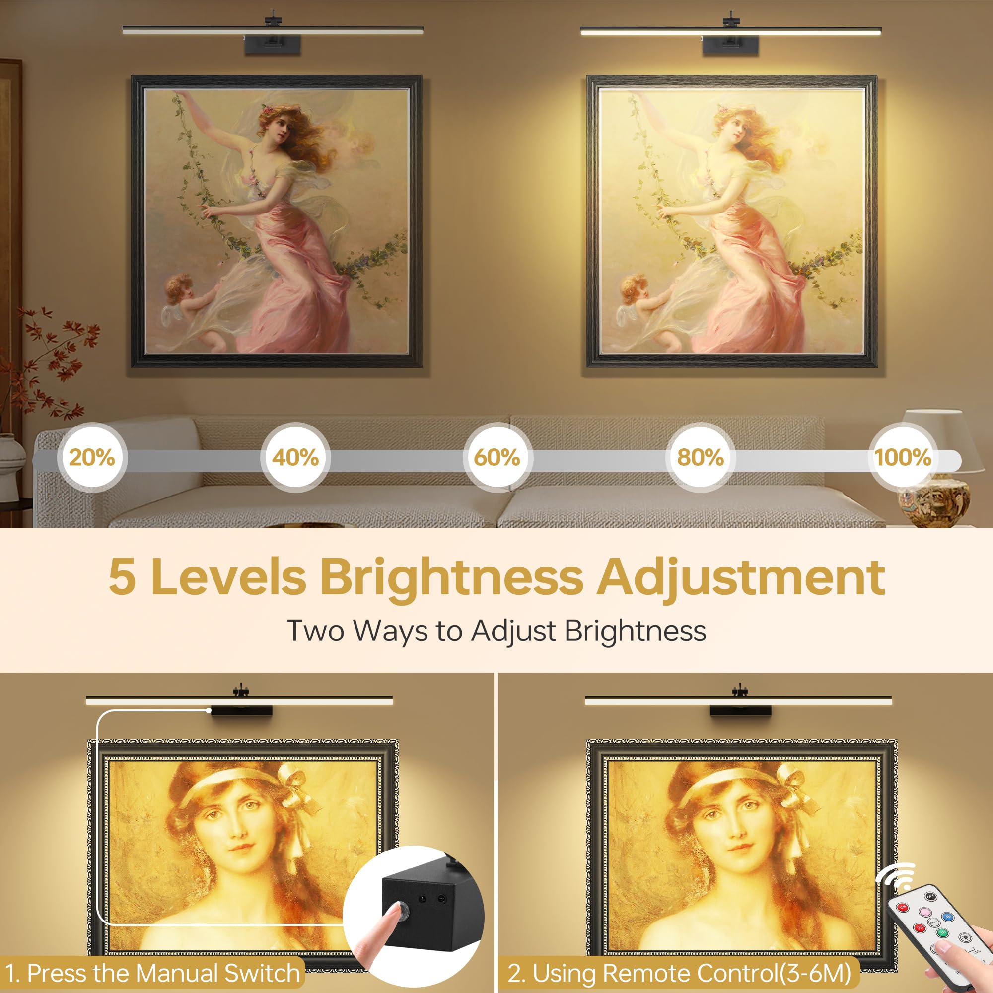 24 Inch Picture Light For Wall, 2 Pack 6400Mah Rechargeable Battery Operated Picture Lights , Wireless With Remote Gallery Light