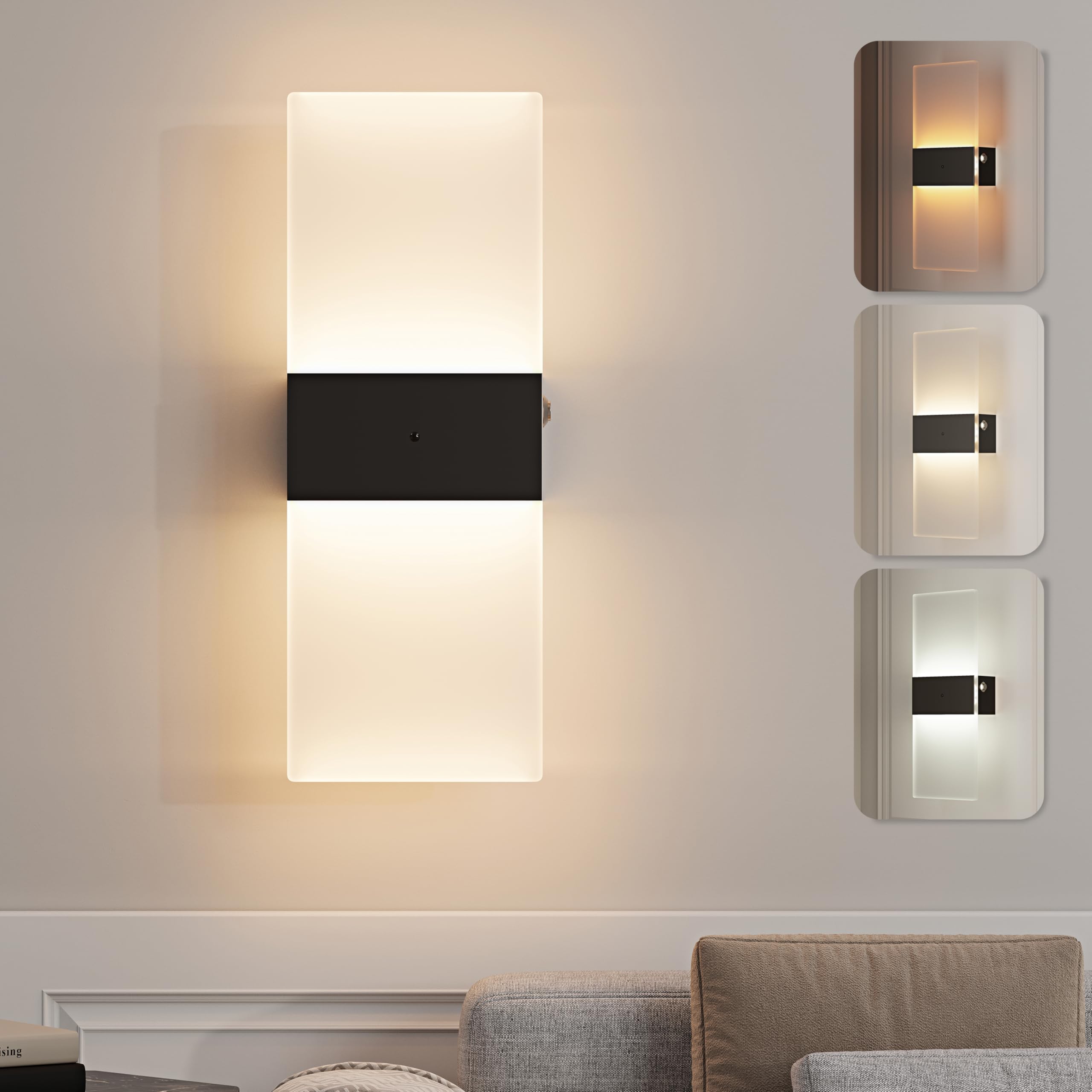 Lumiquesce Battery Operated Wall Sconce | Black Base - Wireless Rechargeable  5000mAh  Remote Control  3CCT Stepless Dimming  Timer  Modern Sconce for Living Room Bedroom Stairway Hallway 1 Pack