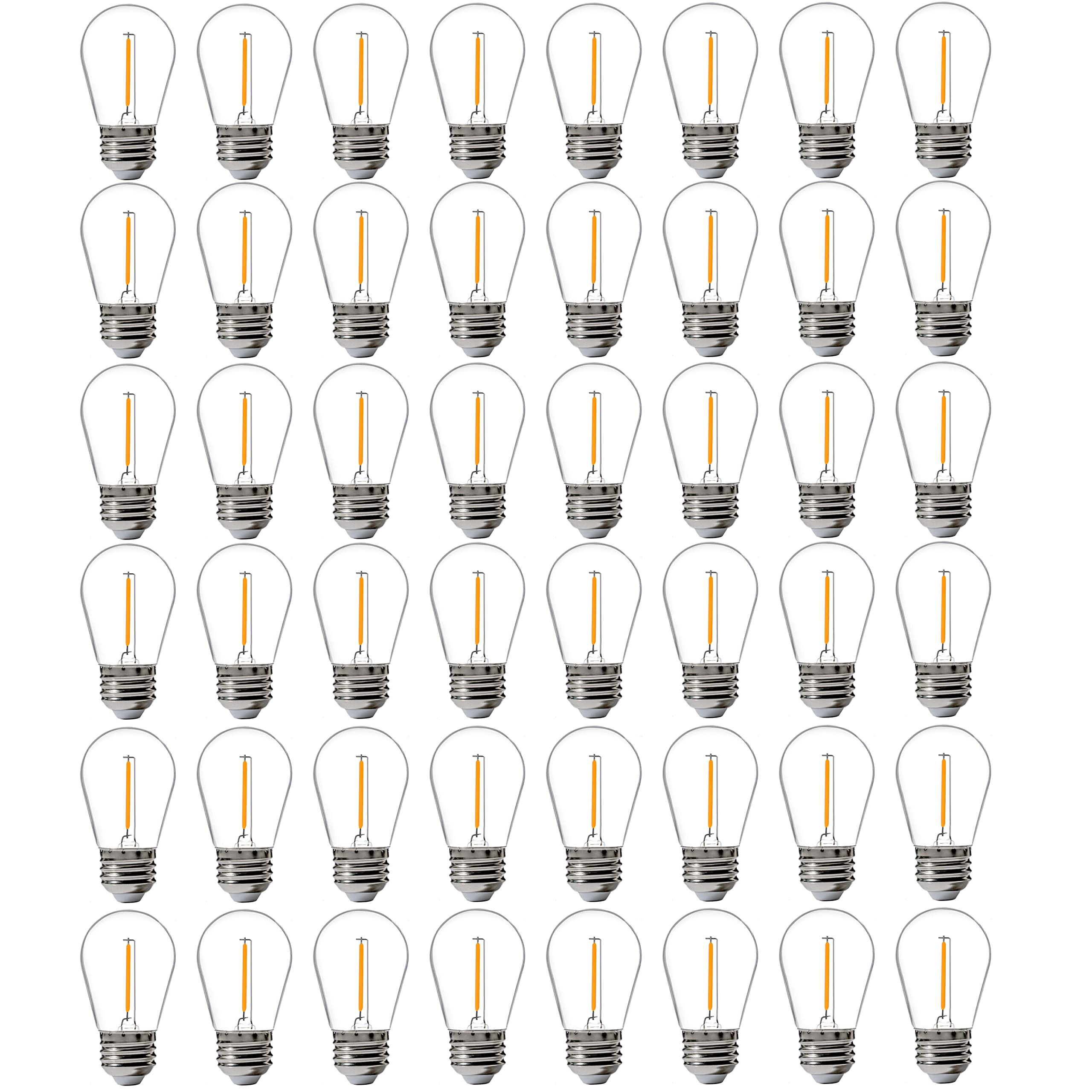 FLSNT 48 Pack LED S14 Replacement Light Bulbs for String Light, Waterproof Outdoor LED Bulbs, E26 Base, 2200K Warm White, Non-Dimmable