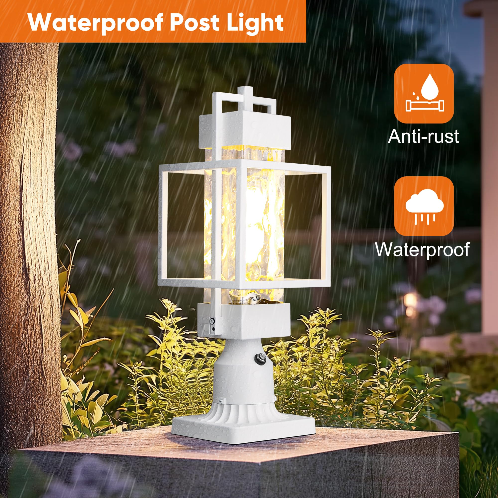 PARTPHONER 18in Dusk to Dawn Outdoor Post Light Fixture, Waterproof Aluminum, White, Model PAPO034AW1
