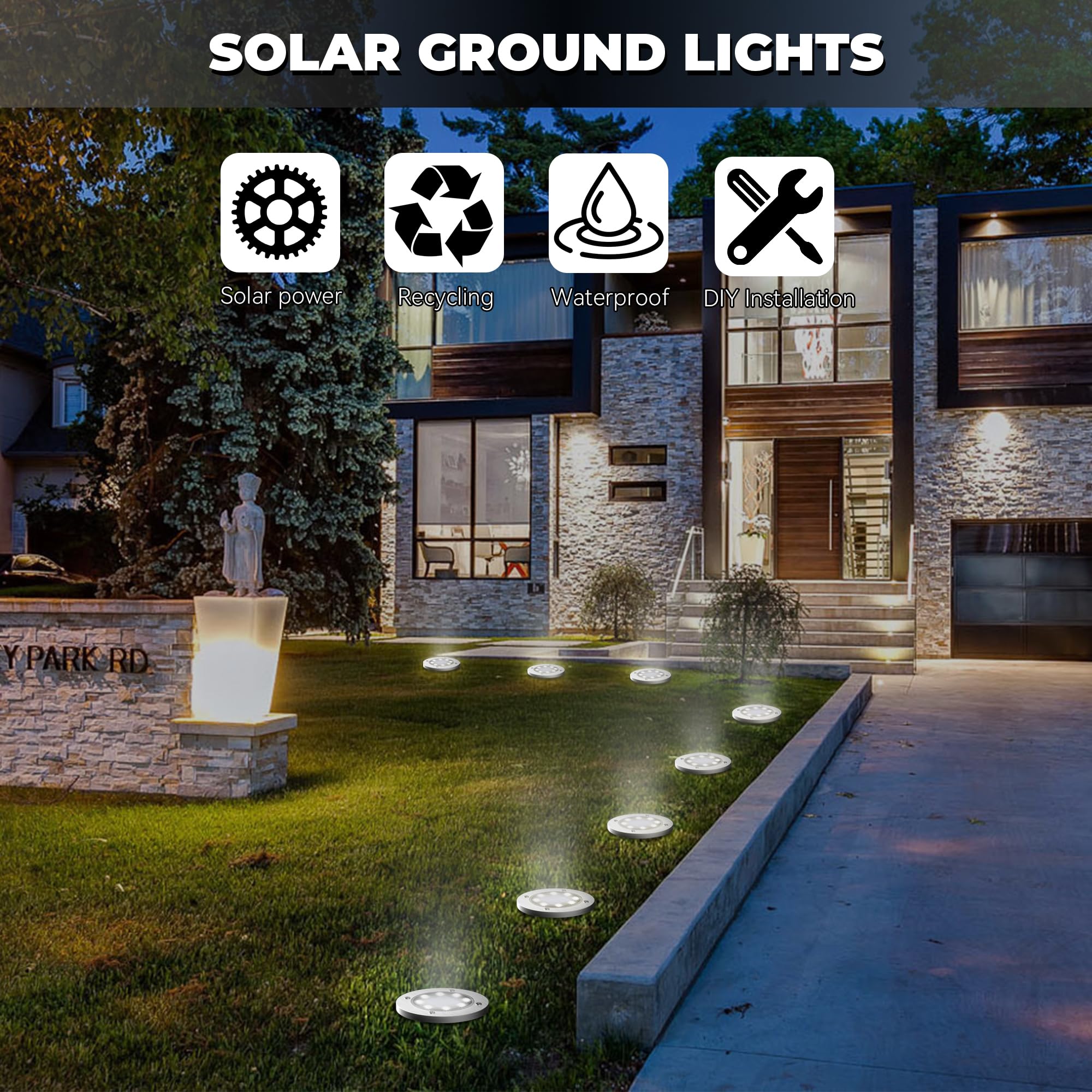 DUUDO Solar Outdoor Lights 16Pack, Waterproof In-Ground Landscape Lighting, White Light