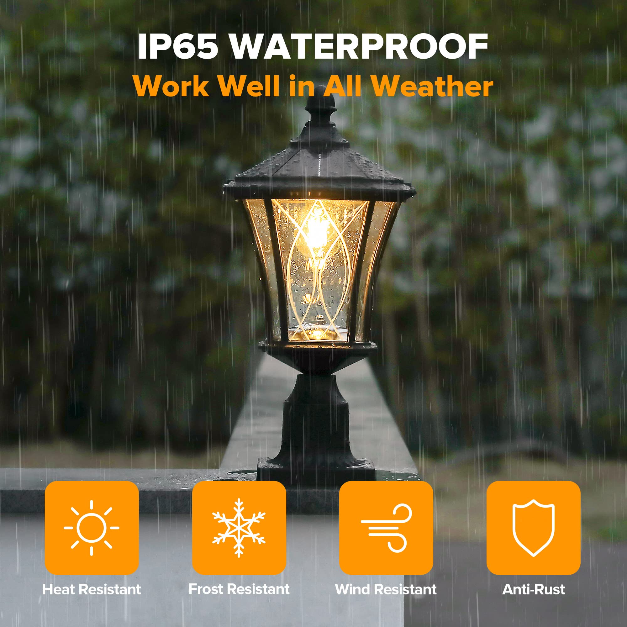 LUTEC Outdoor Solar Lamp Post Light, Waterproof with Patterned Glass, Black, Model 6906102012, Head+Base