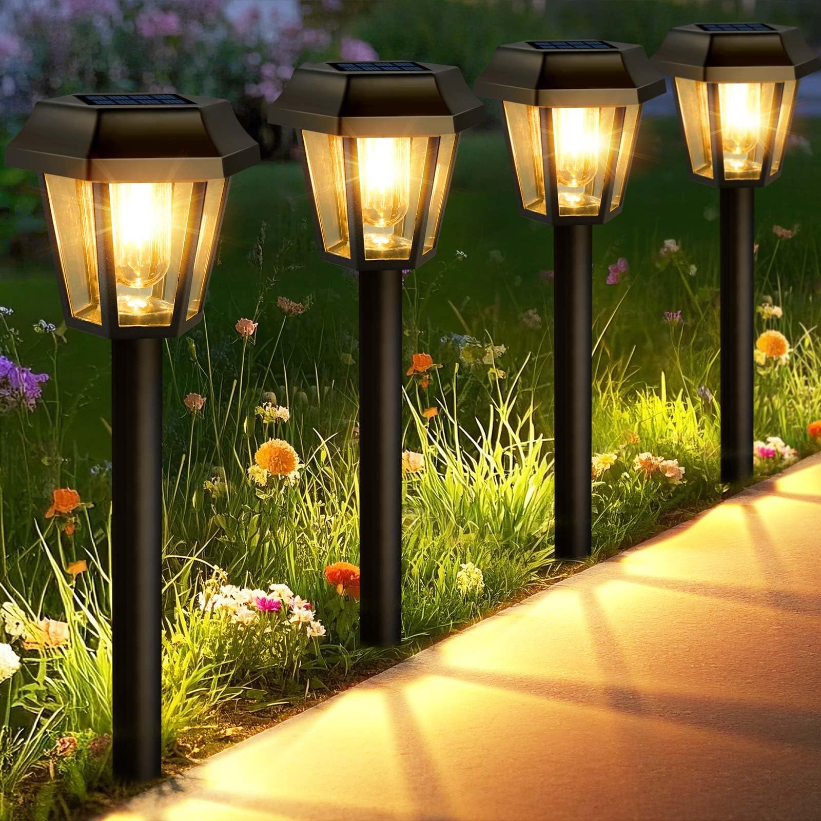 Blansong Solar Lights Outdoor 8 Pack Pathway Lights Waterproof With 3000K Vintage Tungsten Filament Light Bulbs For Yard Garden