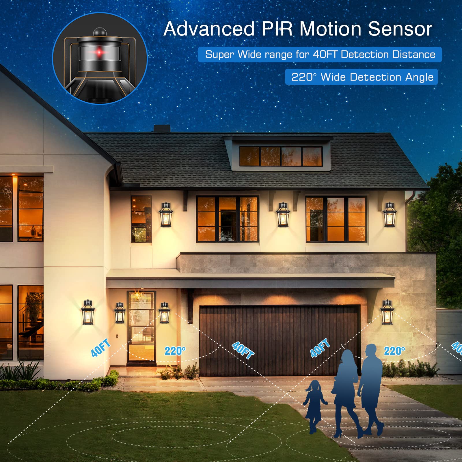 VIANIS Motion Sensor Outdoor Wall Lantern, Black Aluminum, Waterproof, Dusk to Dawn, 1-Pack, Model V81091KG