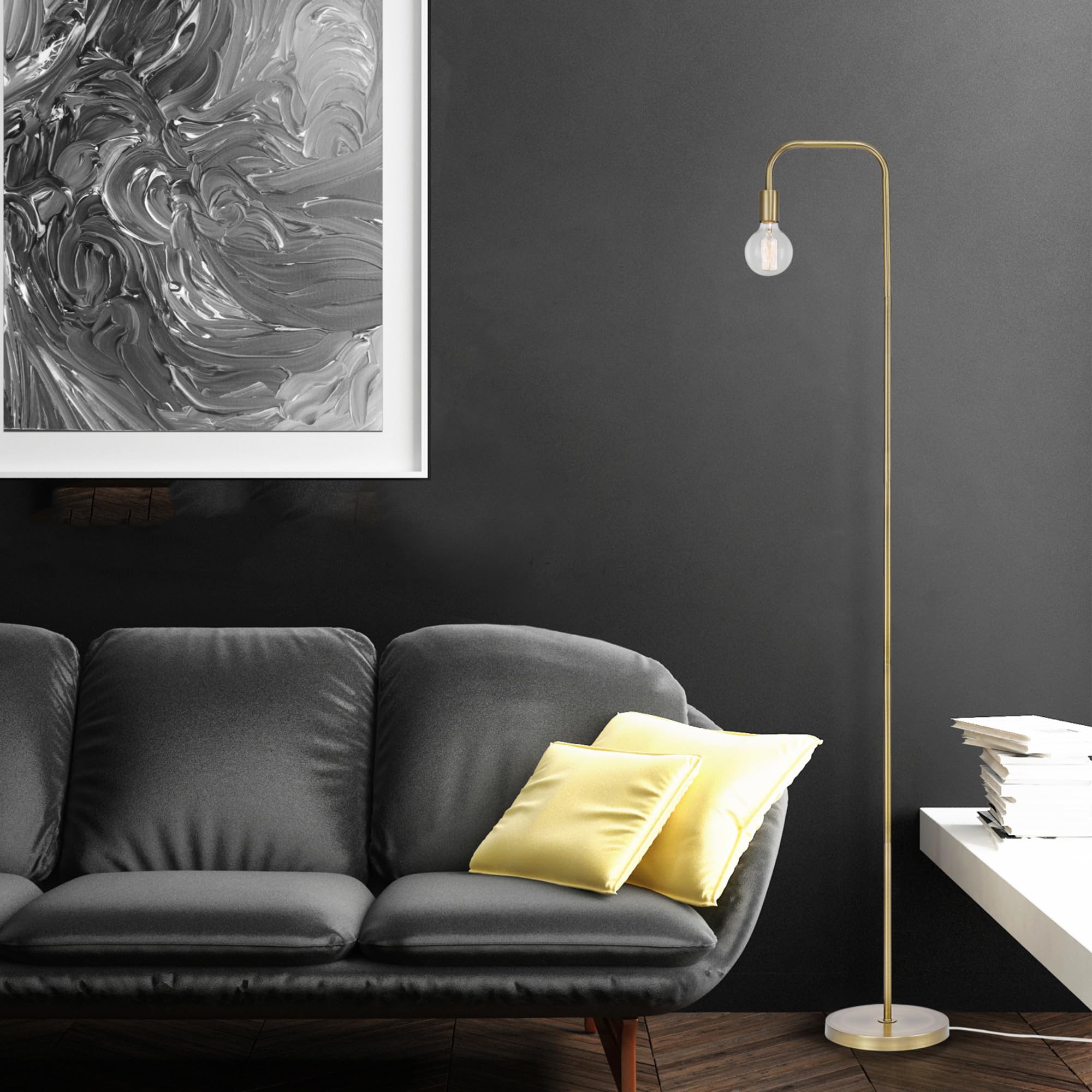 Globe Electric 67068 Holden 70" Floor Lamp, Matte Brass, Metal, Shadeless, In-Line On/Off Foot Switch