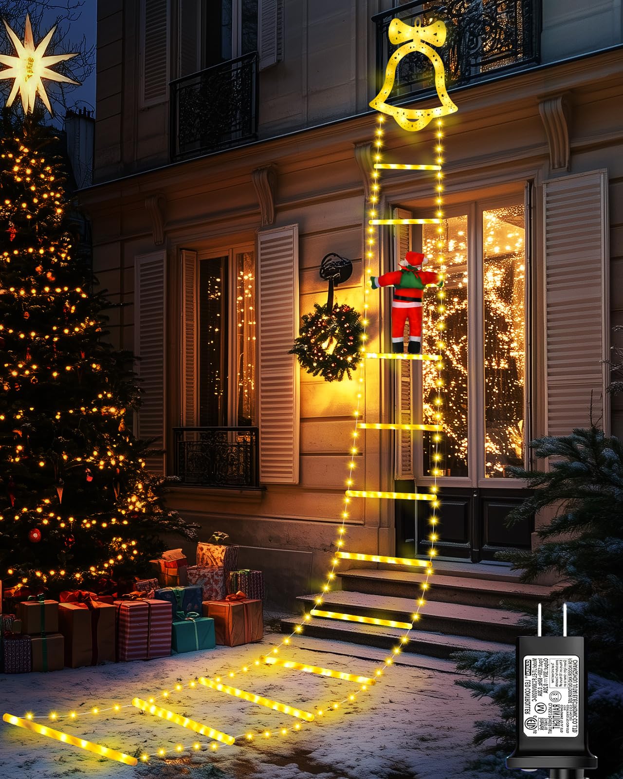 Christmas Decorations LED Ladder Lights, 10ft Decorative Light with Climbing Santa Claus, 8 Modes Xmas Giant Lights for Tree Ind