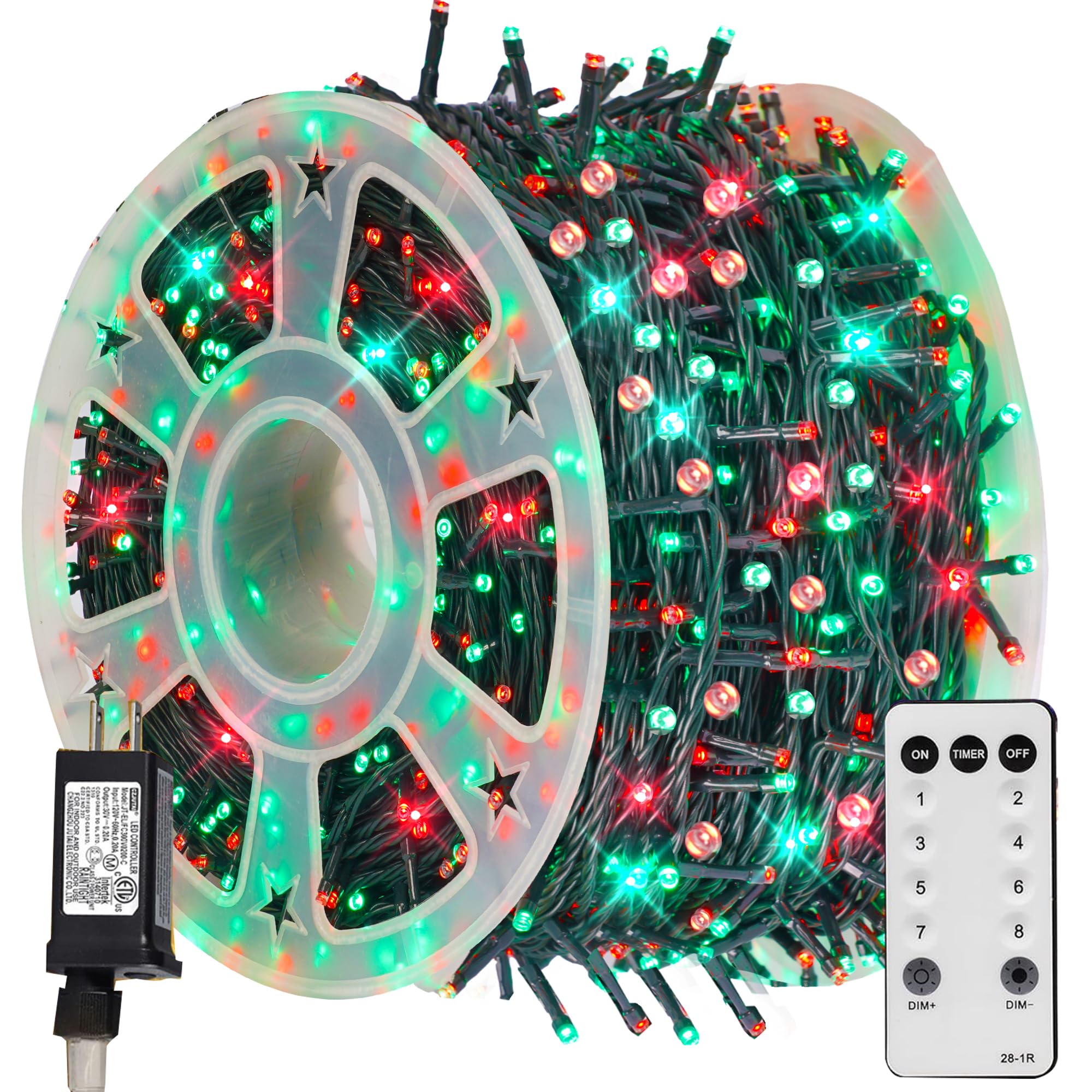 TW SHINE Christmas Lights, 600 LED 196FT Christmas String Lights Plug-in with 8 Modes Timer and Remote, Waterproof Outdoor Decor
