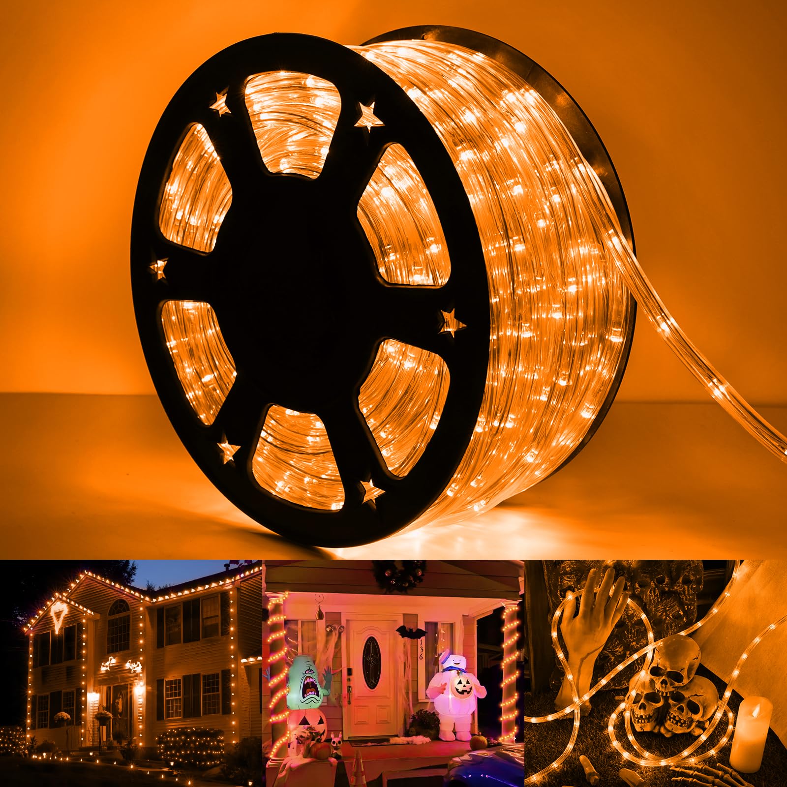 50ft LED Rope Lights Outdoor  360 LED Connectable and Flexible Tube Lights with 8 Modes  Waterproof Indoor Outdoor LED Rope Lighting for Deck  Garden  Pool  Patio  Party  Holloween Decoration (Orange)