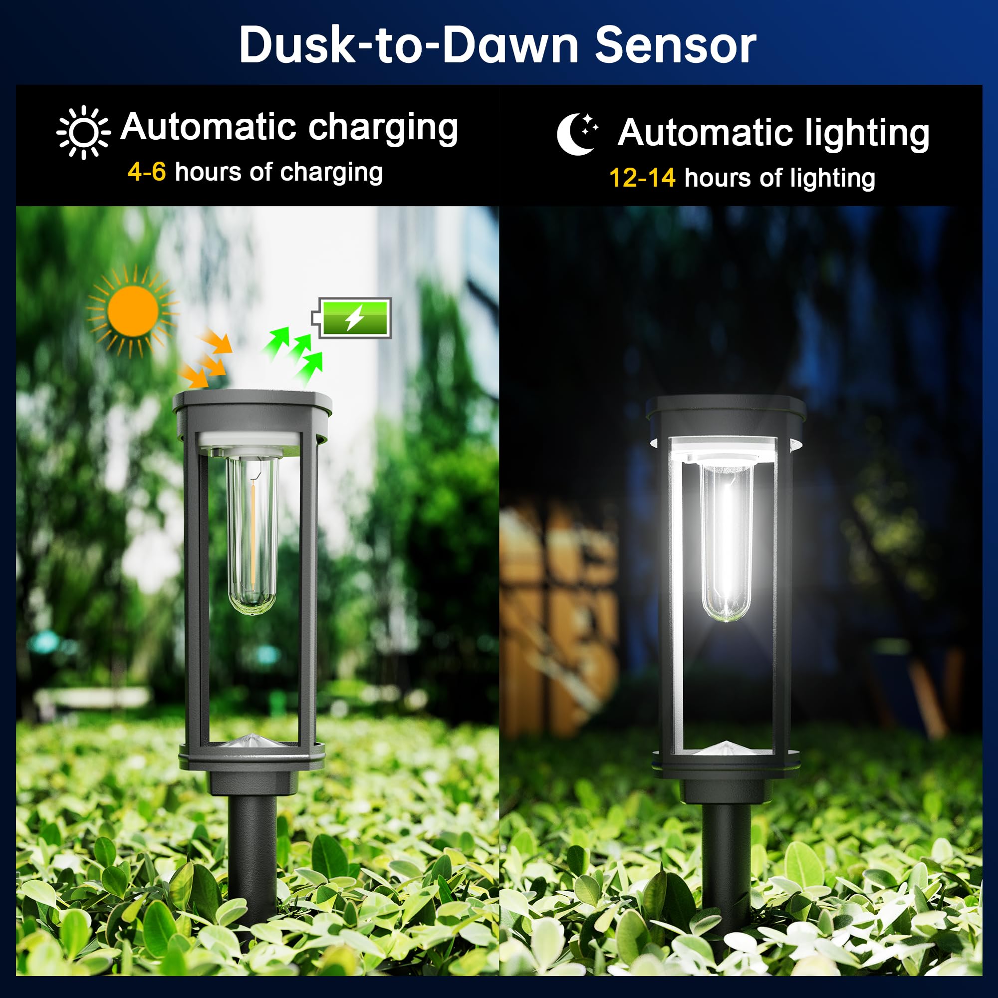 Newmessi 4 Pack Modern Solar Pathway Lights Outdoor, Super Bright Led Garden Lights, Ip65 Waterproof, Auto On/Off, Up To 14 Hour