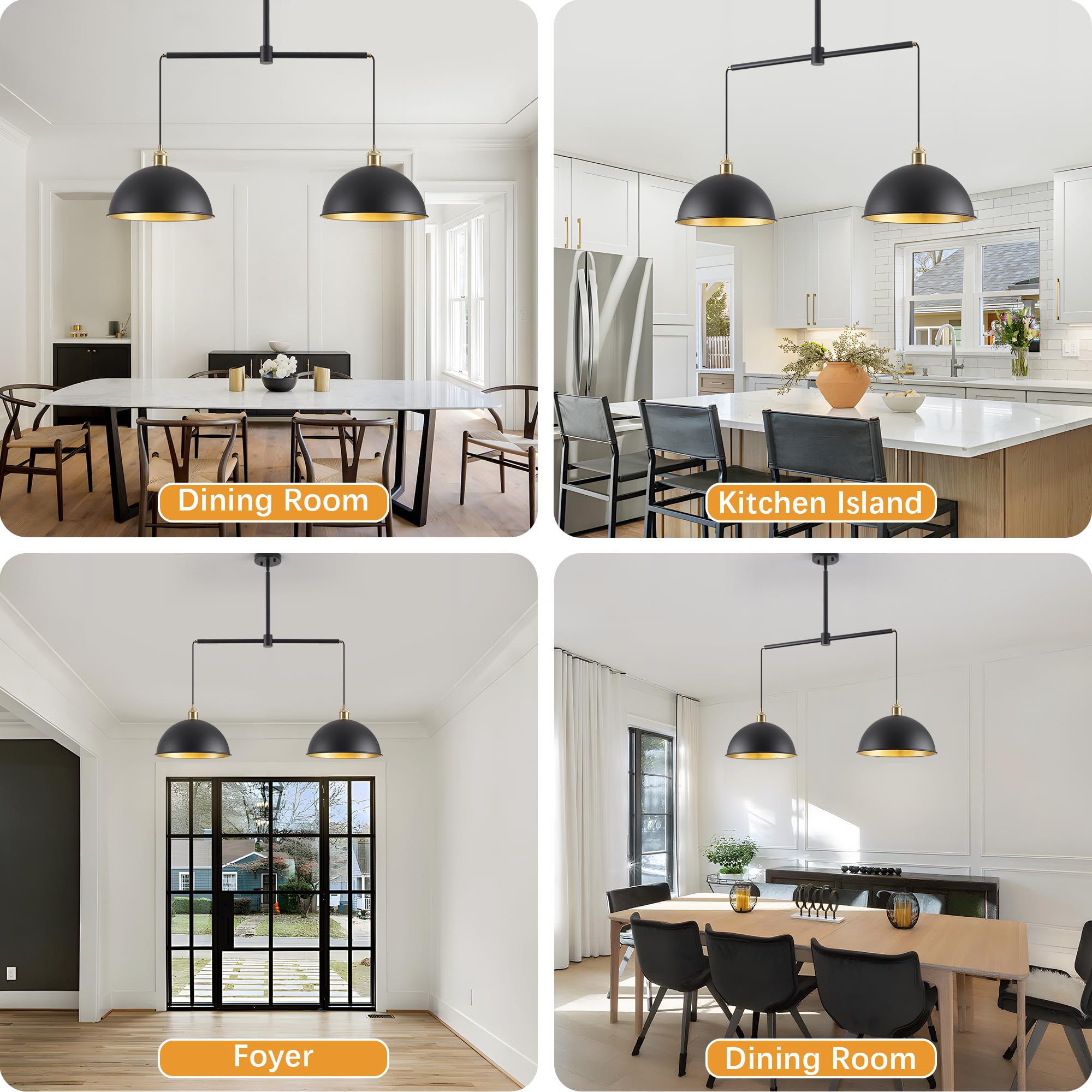 Febeleven Farmhouse Black Pendant Light With 2-Lights  11.81 Dome Pendant Lights Fixtures Modern Adjustable Hanging Lighting For Kitchen Island Dining Room And Foyer