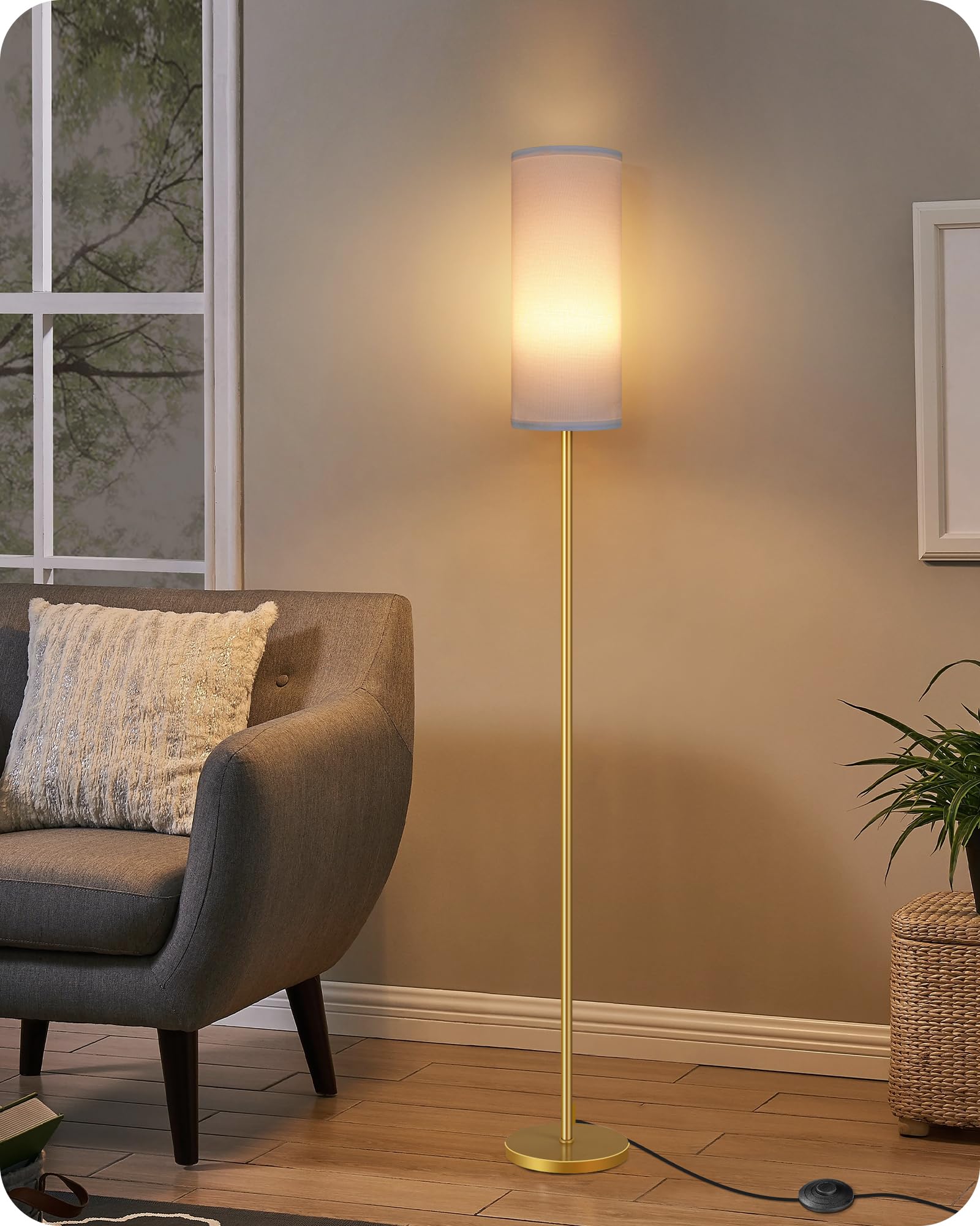 Dimmable Floor Lamp For Living Room With Remote And Foot Switch, Corner Floor Lamp For Bedroom, 66'' Standing Tall Lamp, 10W 900