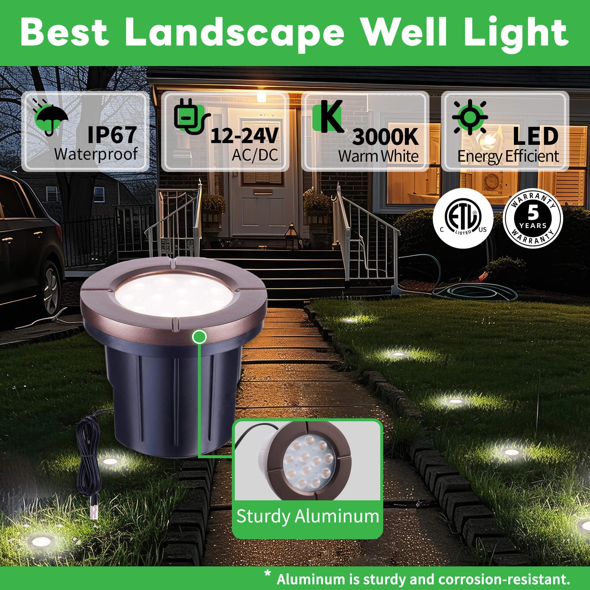 Varmtalys Ground Well Lights Kit, 12 Pack Landscape Led Low Voltage Inground Light And 200W Transformer And 250Ft Cable And 40 W