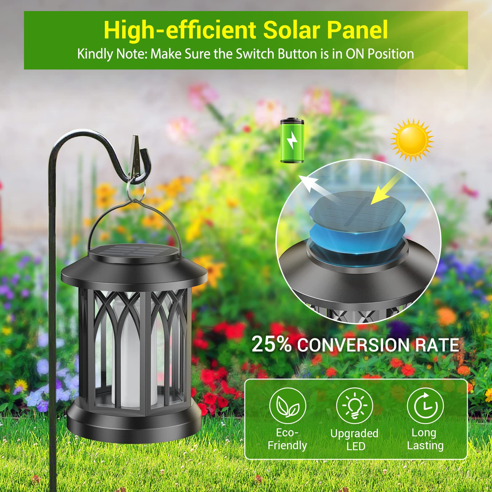 KOOPER Solar Lanterns Outdoor, Flickering Flames, Waterproof, 2 Pack, Black, Model DL-002