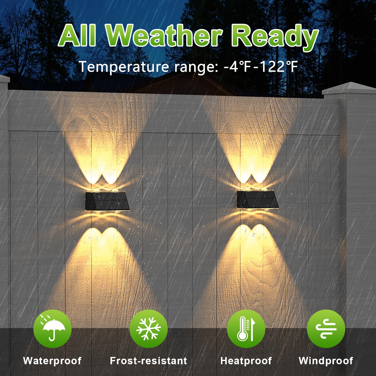 LANSOW Solar Fence Lights, 9-Mode Waterproof LED Spot Wall Lights, 2 Pack, Black, Model e920afa7-a9a5-430c-b180-37484005