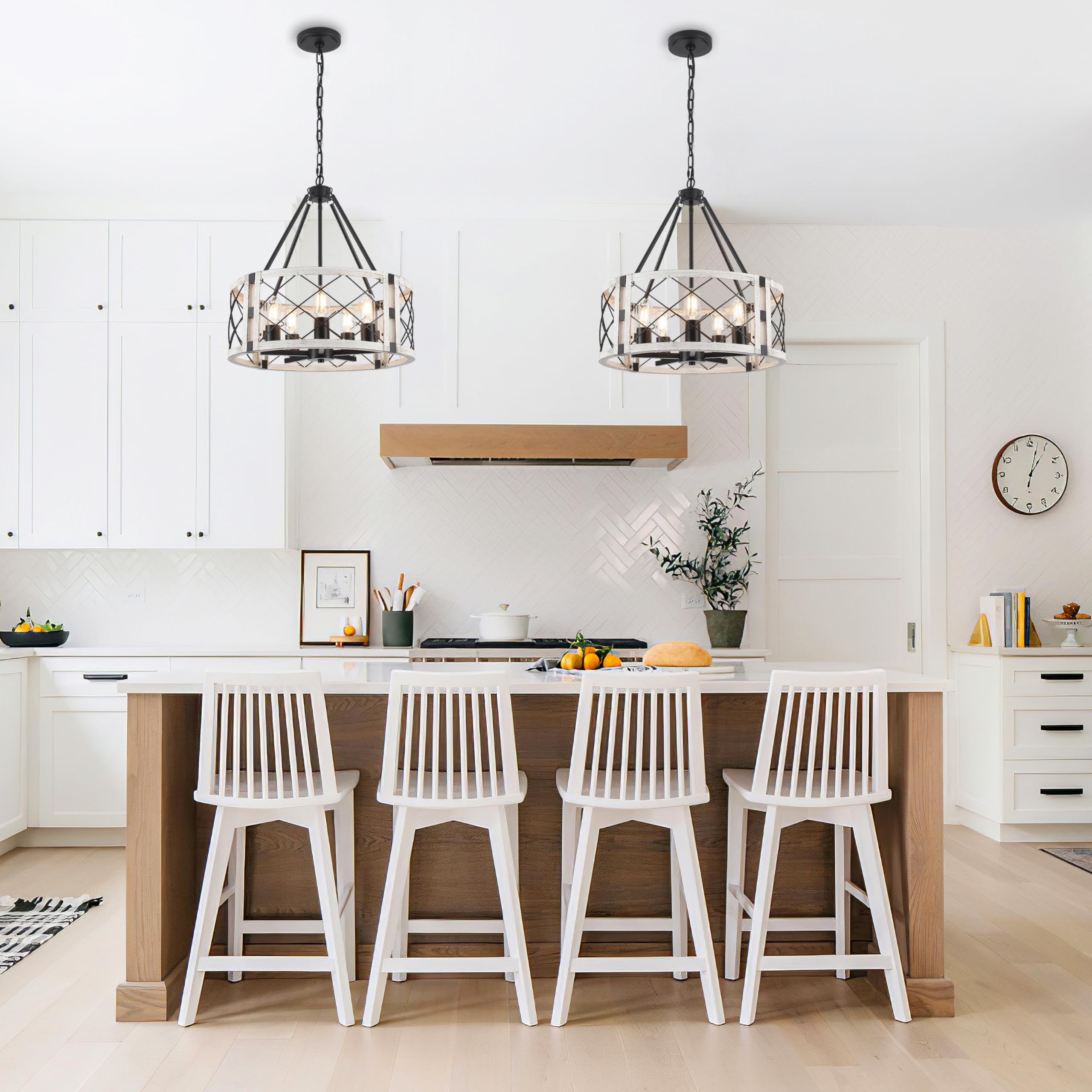 Corlaceling Rustic Farmhouse Chandelier, 5-Light White Pendant Lighting, 19.8 inch for Dining Room, Kitchen Island, Entryway