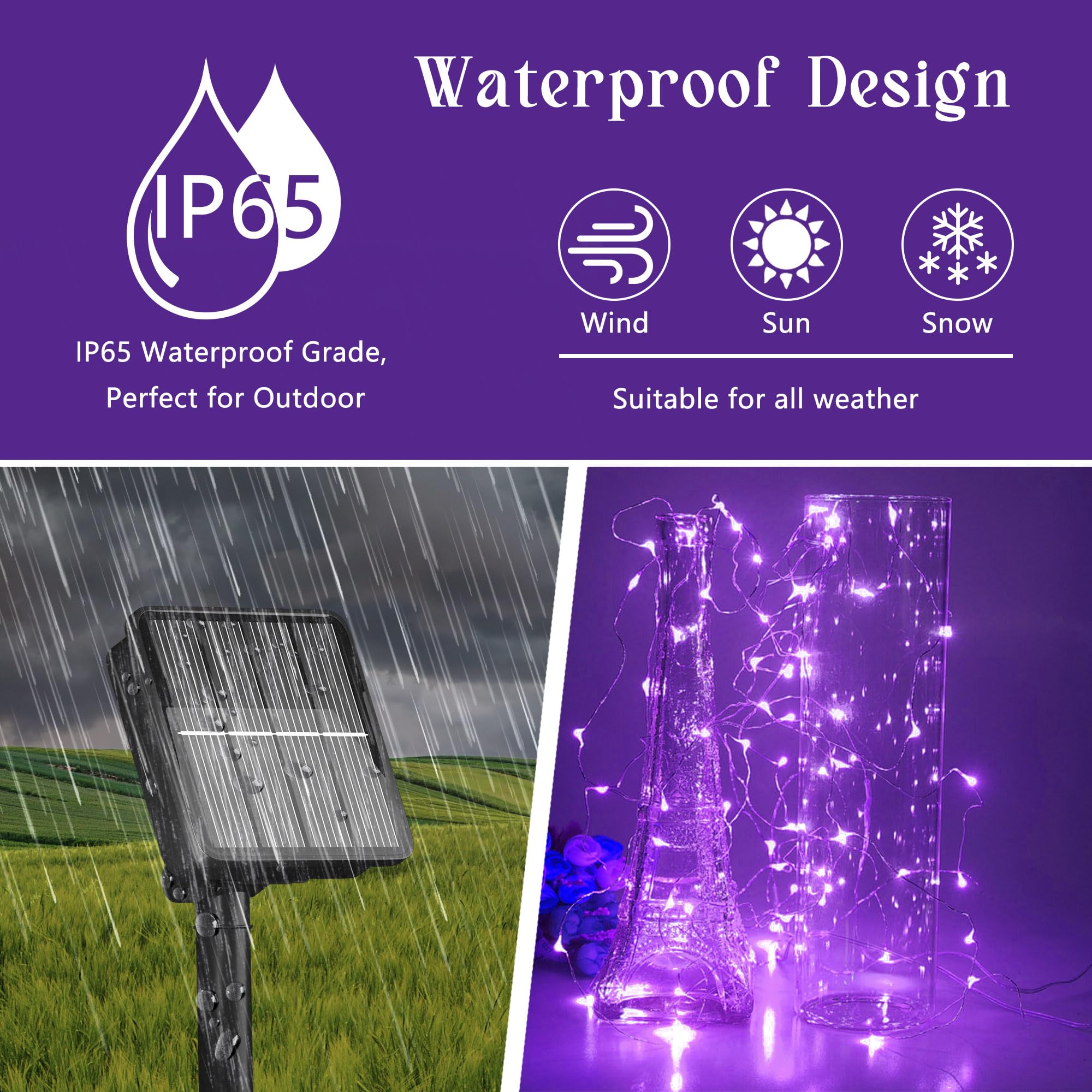 Solar String Lights For Outside, 72Ft 200 Led Solar Fairy Lights With 8 Modes, Solar Powered Fairy Lights Waterproof For Waterproof For Christmas Tree Garden Party Wedding Decor.(Purple)