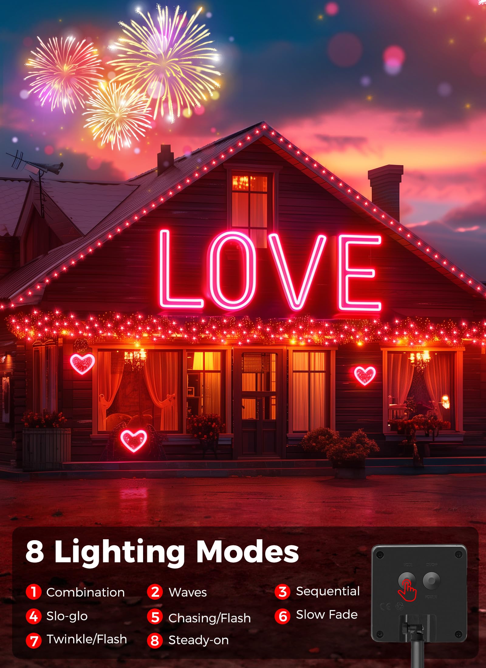 Minetom Solar String Lights Outdoor - 2 Pack Total 80Ft 200 Led Valentines String Lights Solar Powered With 8 Lighting Modes, Ip