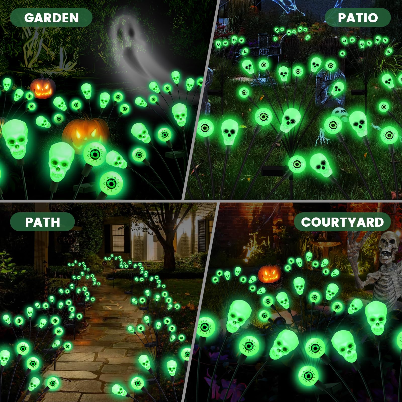 Fensan Solar Halloween Lights Outdoor,Halloween Decorations Outdoor, Scary Halloween Eyeball Lights,4Packs 32Led,Ip65 Waterproof,Halloween Decor For Garden/Yard/Patio/Lawn/Pathway(Green)
