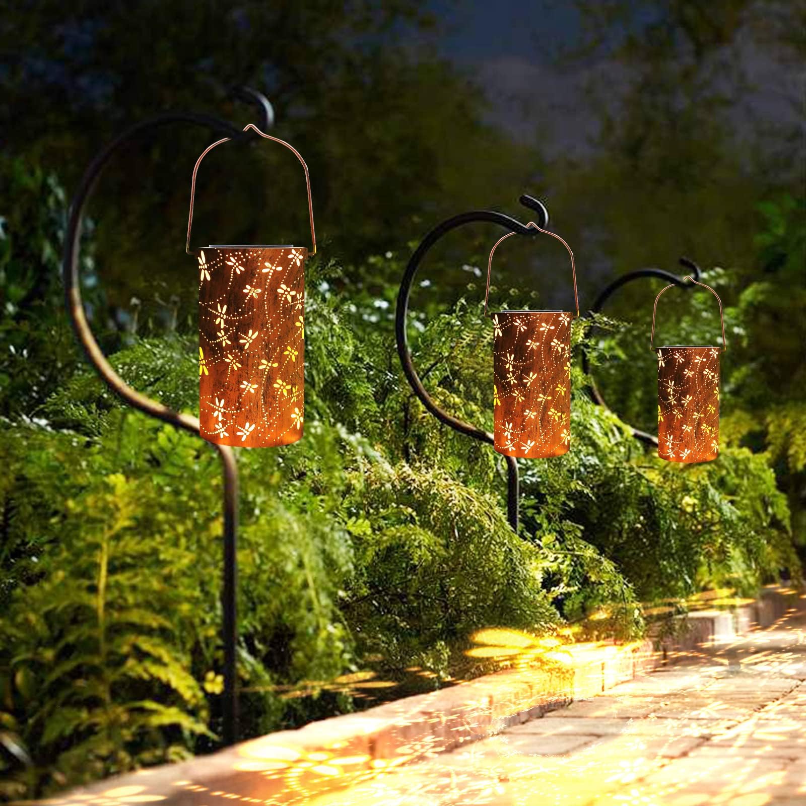 Yisiteone 4-Pack Solar Outdoor Hanging Lanterns, Waterproof Garden Table Led Lights, Metal Decorations For Patio Yard Lawn Front