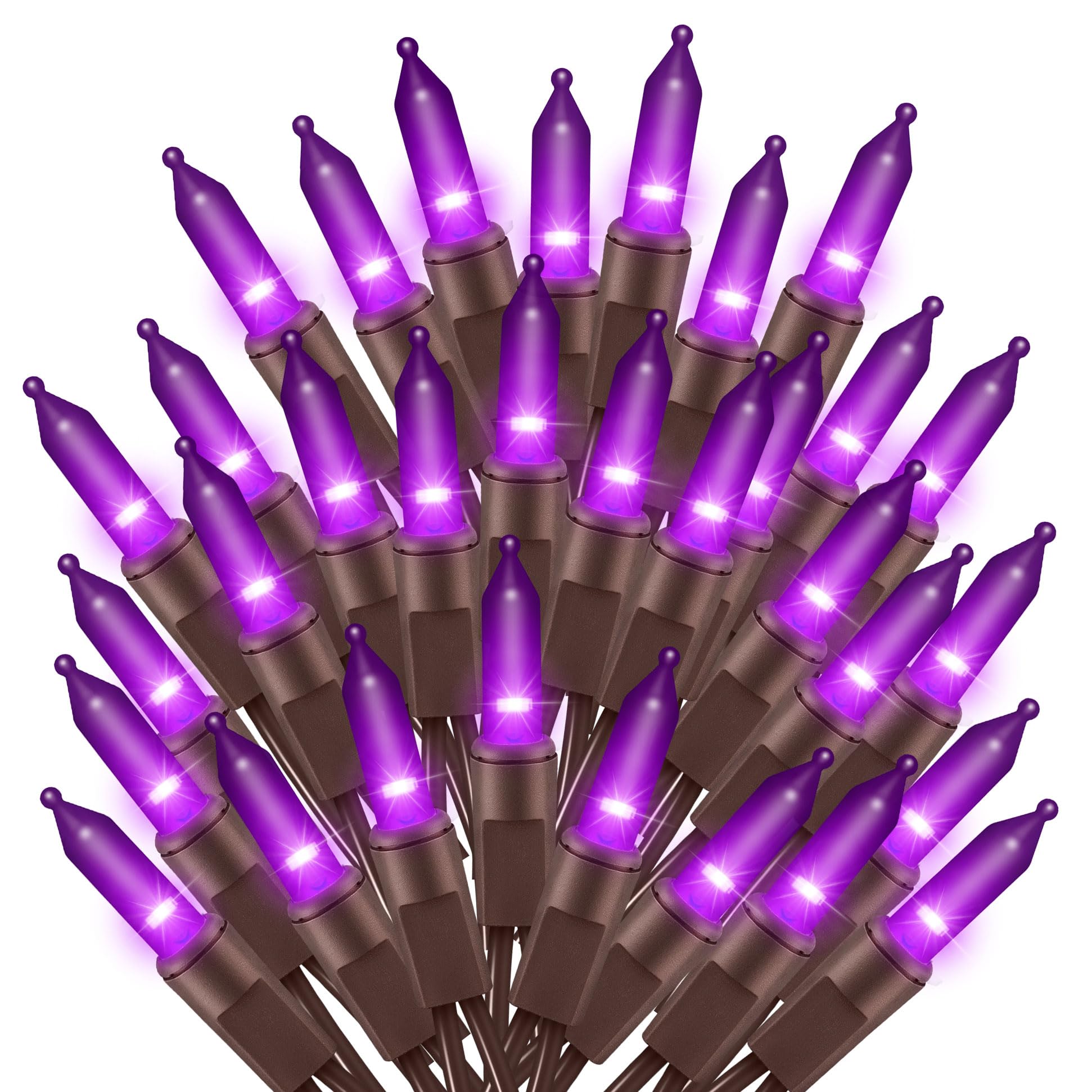 Twinglehome Ultra-Bright Connects End To End Purple Christmas Mini Lights 300L 63.8Ft(2Sets-Each 150L)Ul Listed Incandescent Bulb String Light For Indoor Outdoor Halloween Home Garden Party Tree Decor