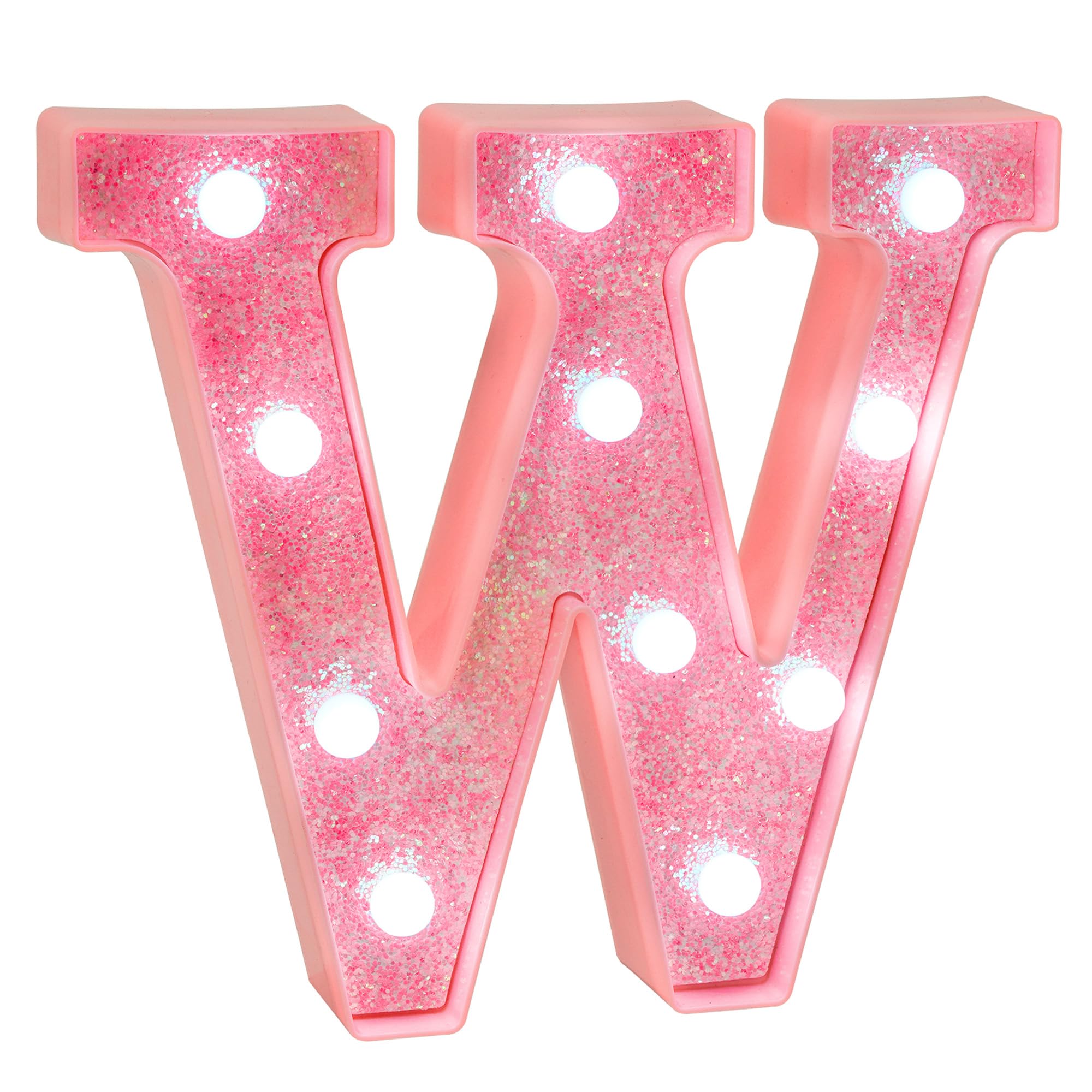 EUFONY Pink Glitter LED Marquee Light Up Letter W with Cool White Lights, Battery-Powered Alphabet Letter Sign for Girls Gift, B