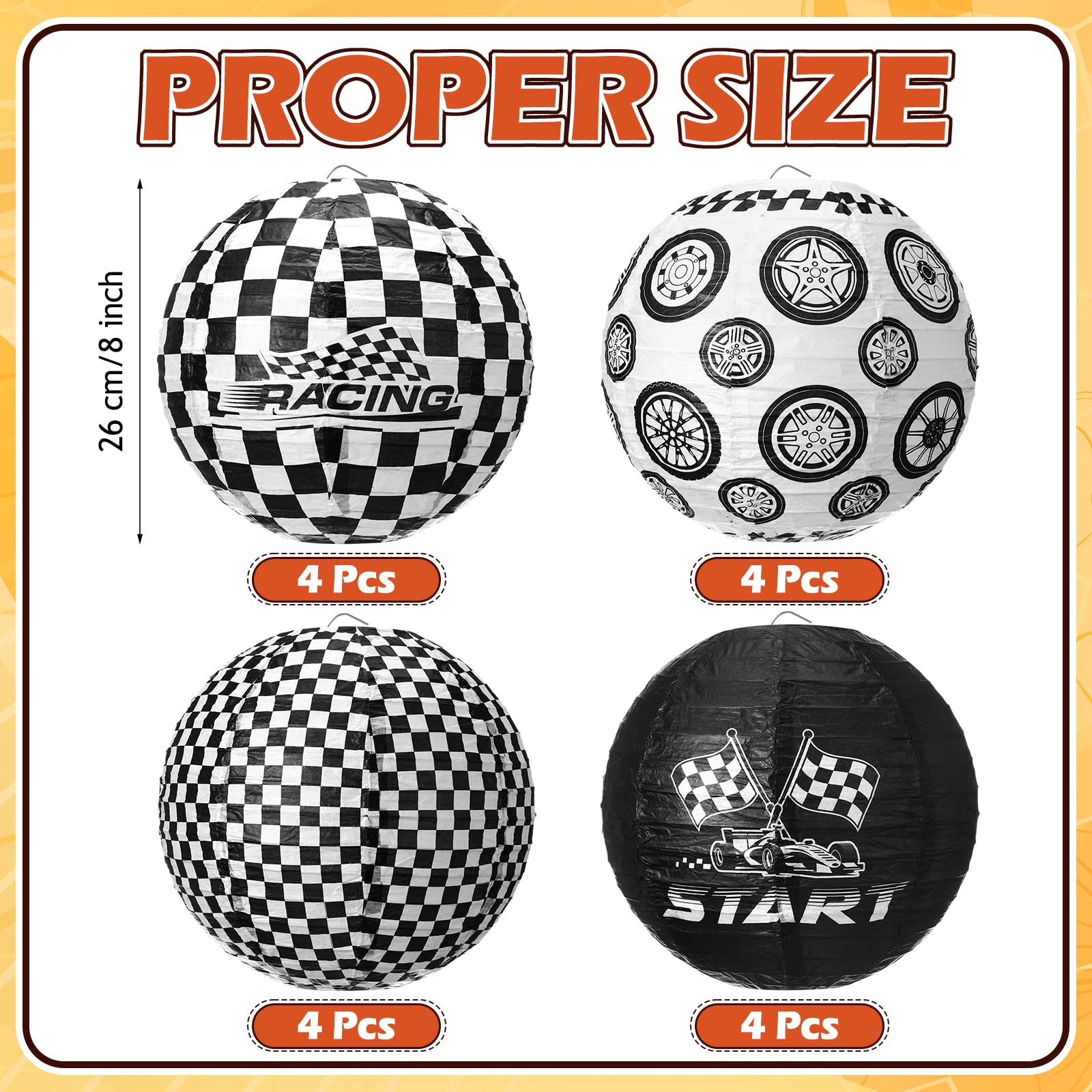 Vihose 12 Pieces Black And White Checkered Paper Lanterns Race Car Party Decorations 8 Inch Checkered Flag Hanging Round Paper L
