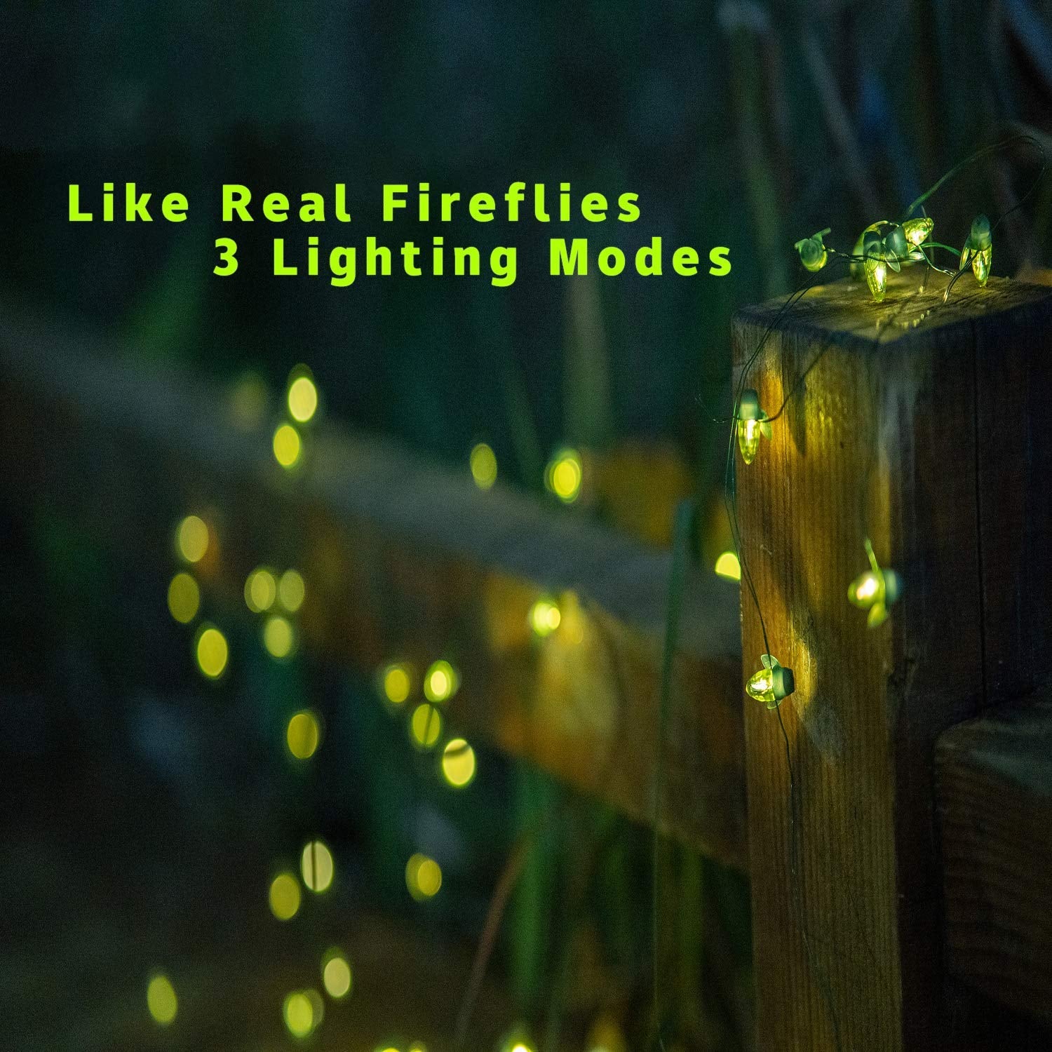 ANGMLN Solar Firefly Lights, 30 LED Outdoor Fairy String Lights, 19.6FT, Waterproof, Yellow Green, Plastic, 1 Pack