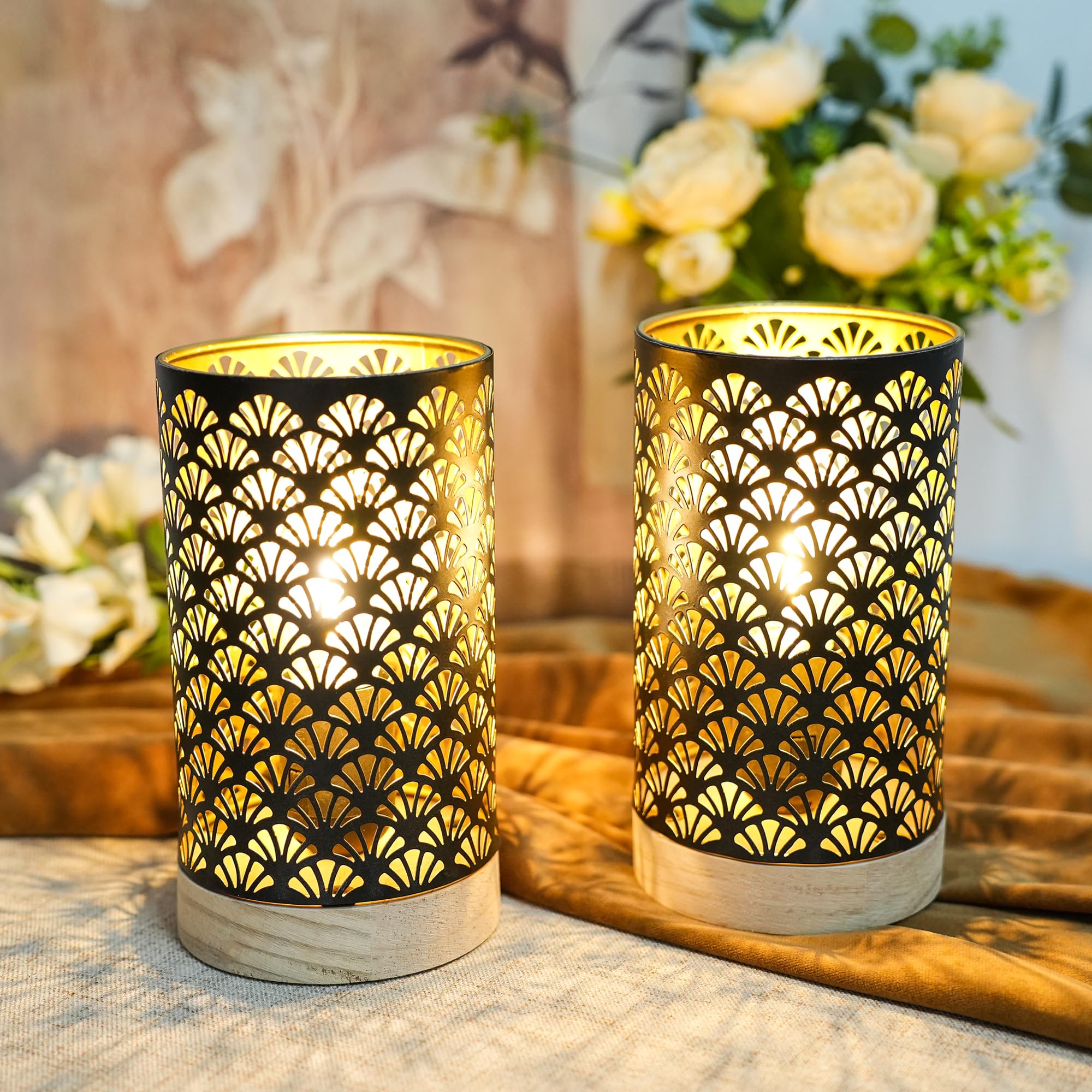 Jhy Design Set Of 2 Metal Battery Powered Lamps 7.5''H Accent Cordless Lamps With 6-Hours Timer For Weddings Party Patio Garden