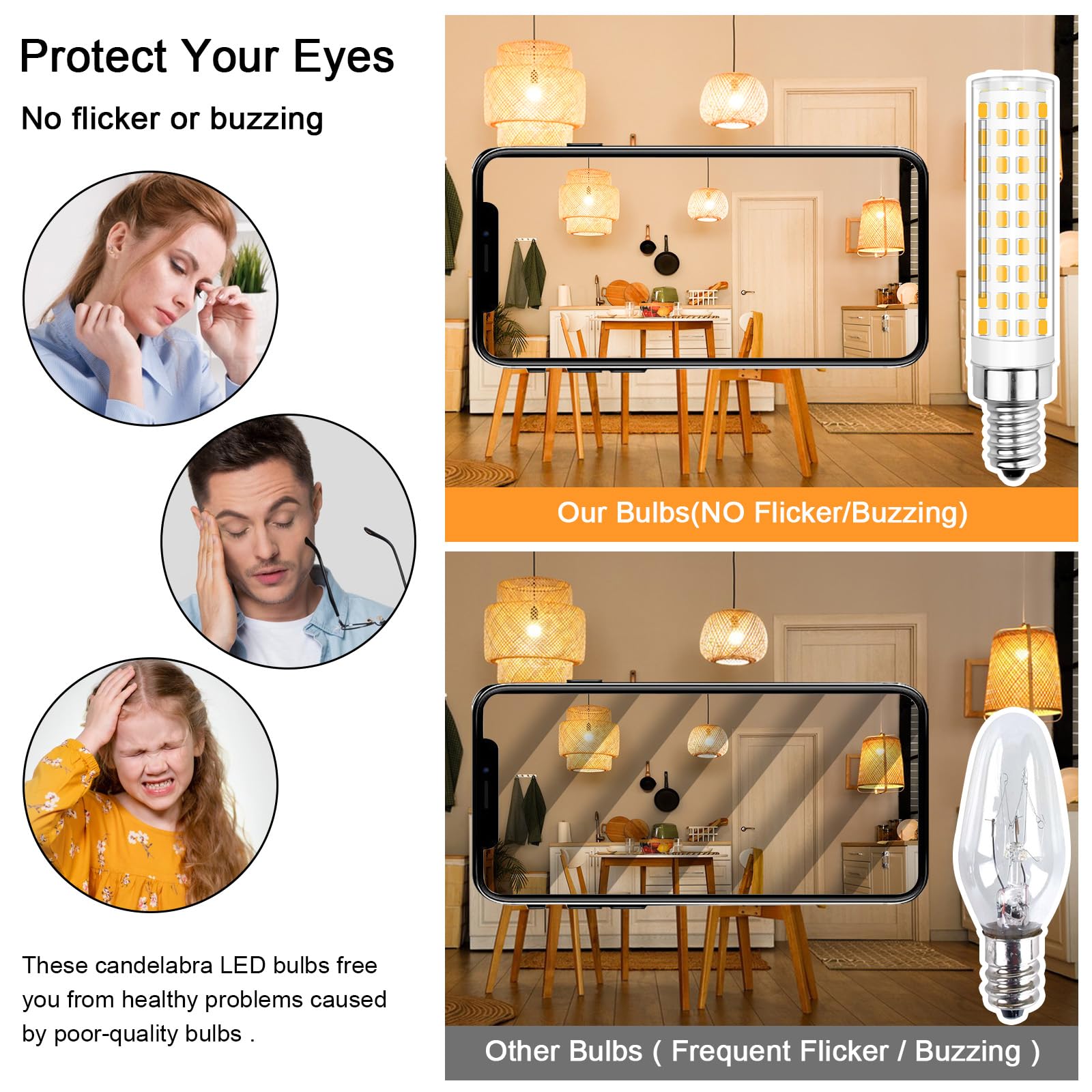 Tzhilan E12 Led Bulbs 100 Watt Equivalent 10W Candelabra Light Bulbs Dimmable, Warm White 3000K, Ac120V 1100 Lumen For Chandelie