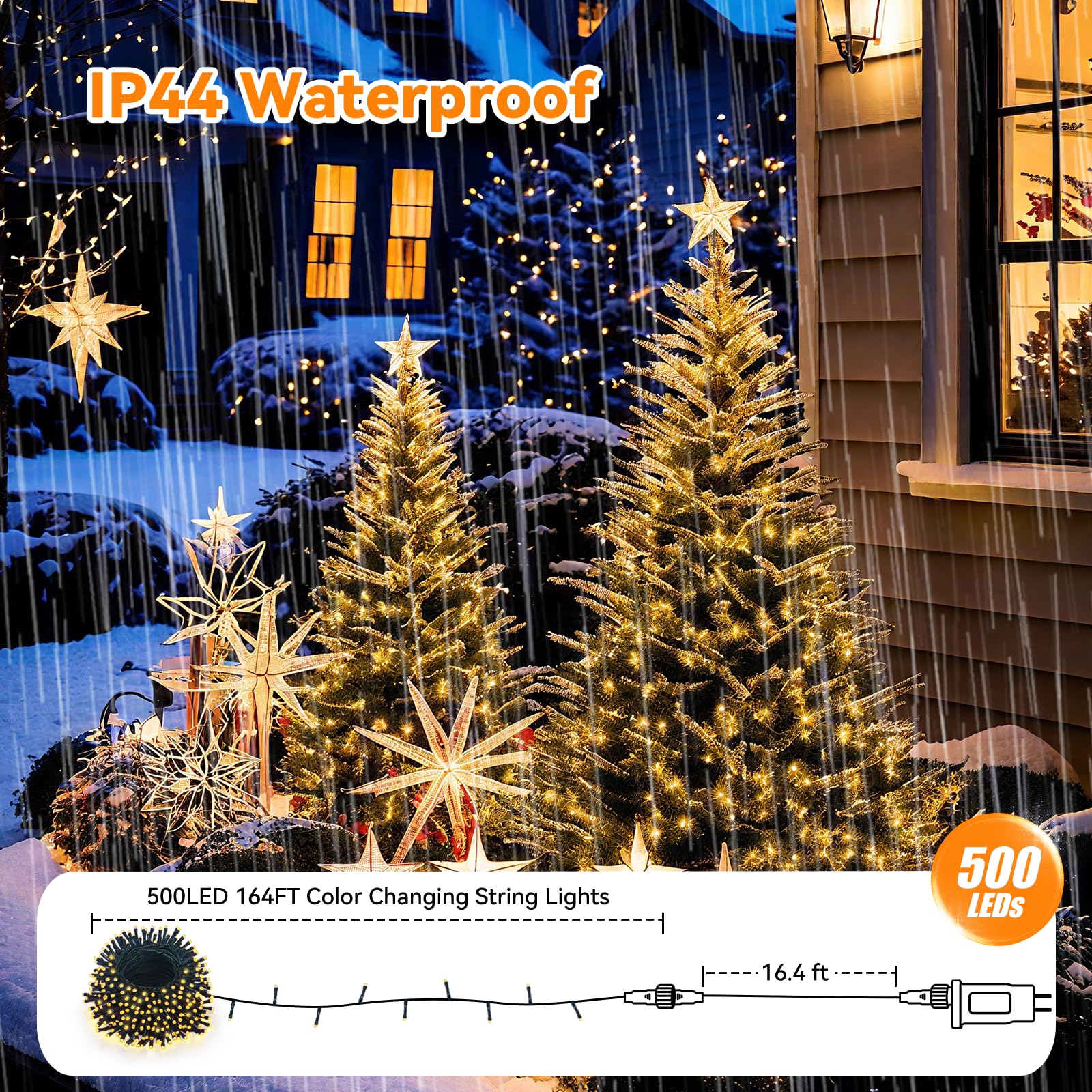 Lithome 164Ft 500 Led Color Changing Christmas String Lights Outdoor  35 Colors Rgb Christmas Lights With Remote  Dimmable Led String Light Plug In  Xmas Tree Light Indoor For Holiday Party Decor