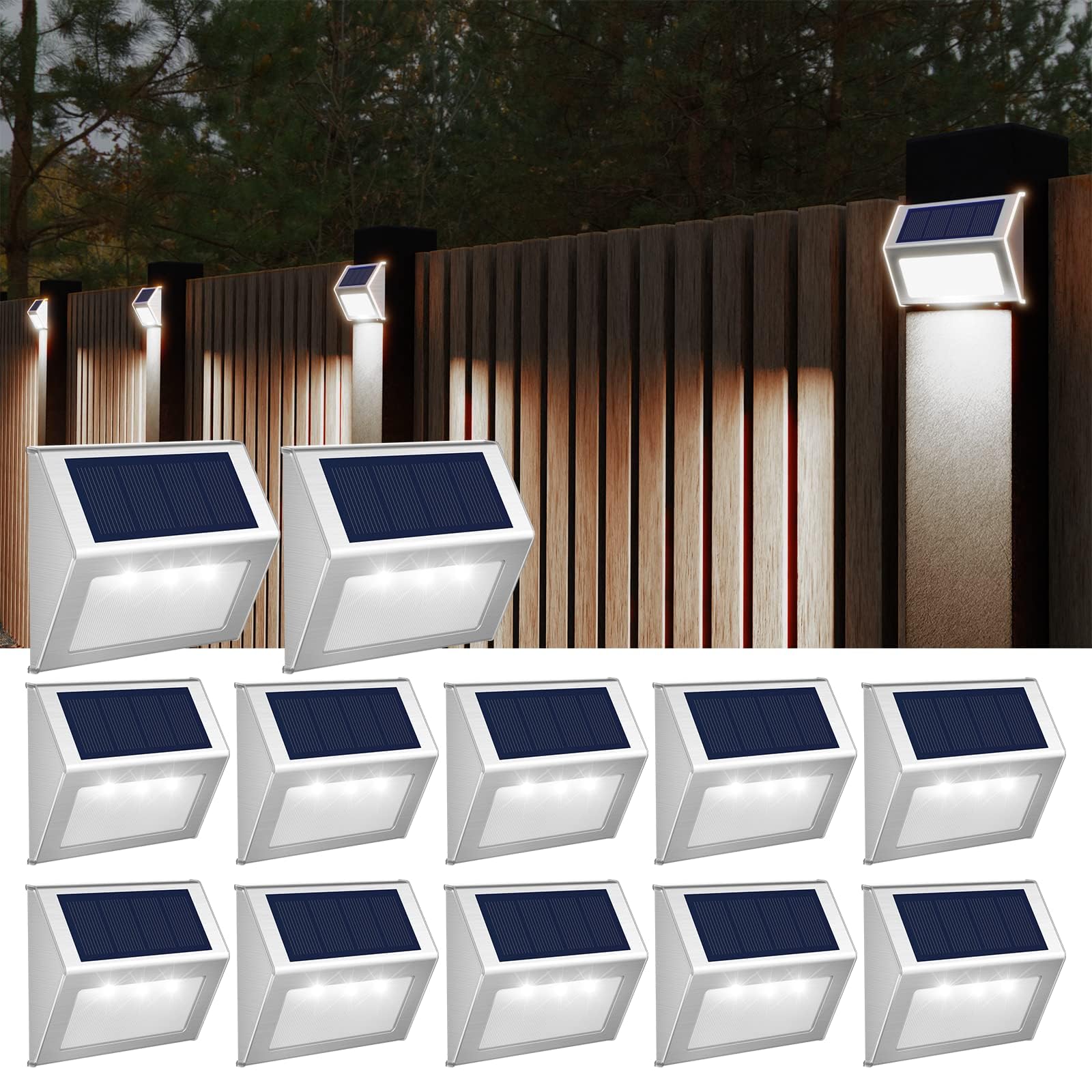 Jsot Solar Fence Lights - 12 Pack Solar Outdoor Light Deck Lights Waterproof Outside Lighting For Garden Backyard Patio Yard Sta