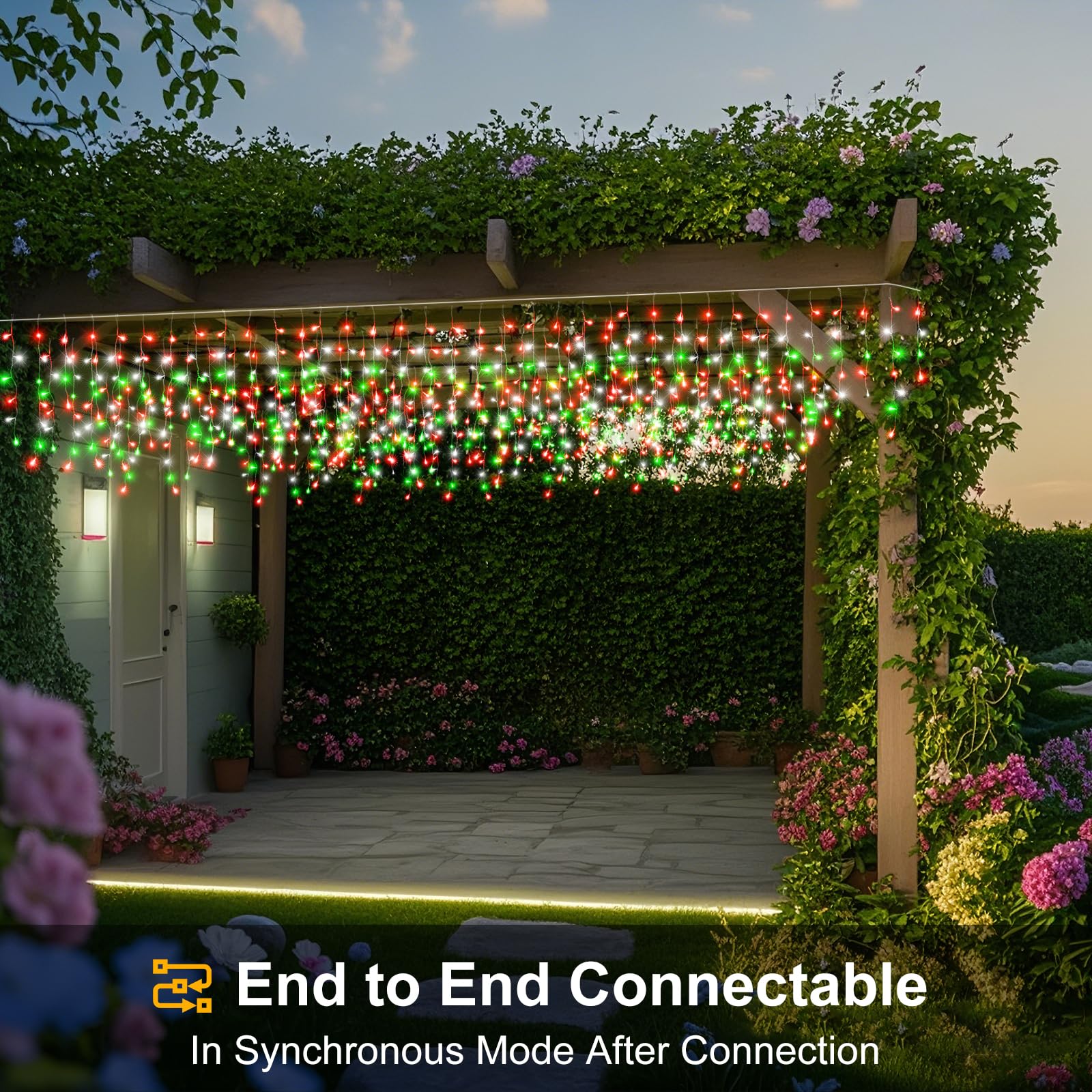 66Ft Icicle Lights For Outside  Red White And Green Christmas Lights Outdoor Indoor  640 Led Twinkle String Light With 120 Drops  Clear Wire Connectable Timer For Thanksgiving Room Home Wall Bedroom