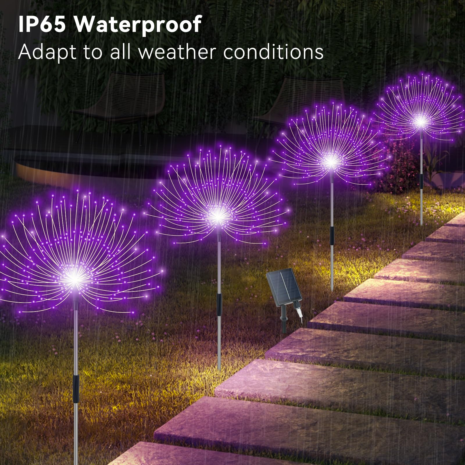 Slyuexu Solar Garden Lights, 480 LED, 8 Lighting Modes, 4 Pack, Waterproof, Purple, Model YF00016