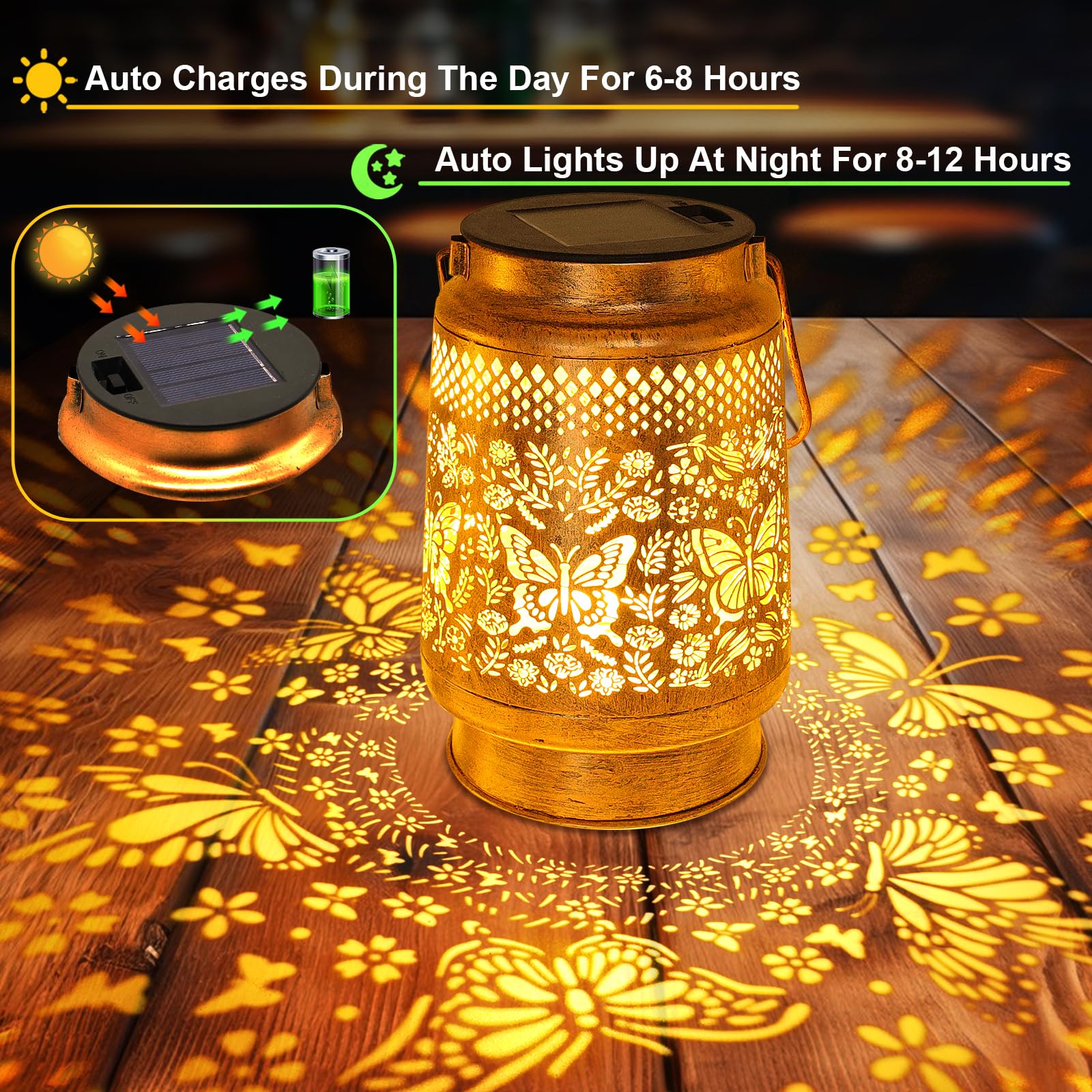 Solar Lanterns Outdoor Butterfly Garden Decor  Birthday Gifts For Women Mom Grandma Christmas  Waterproof Metal Hanging Solar Lights Led Decoration With Shepherd Hook Outside For Garden Yard Patio