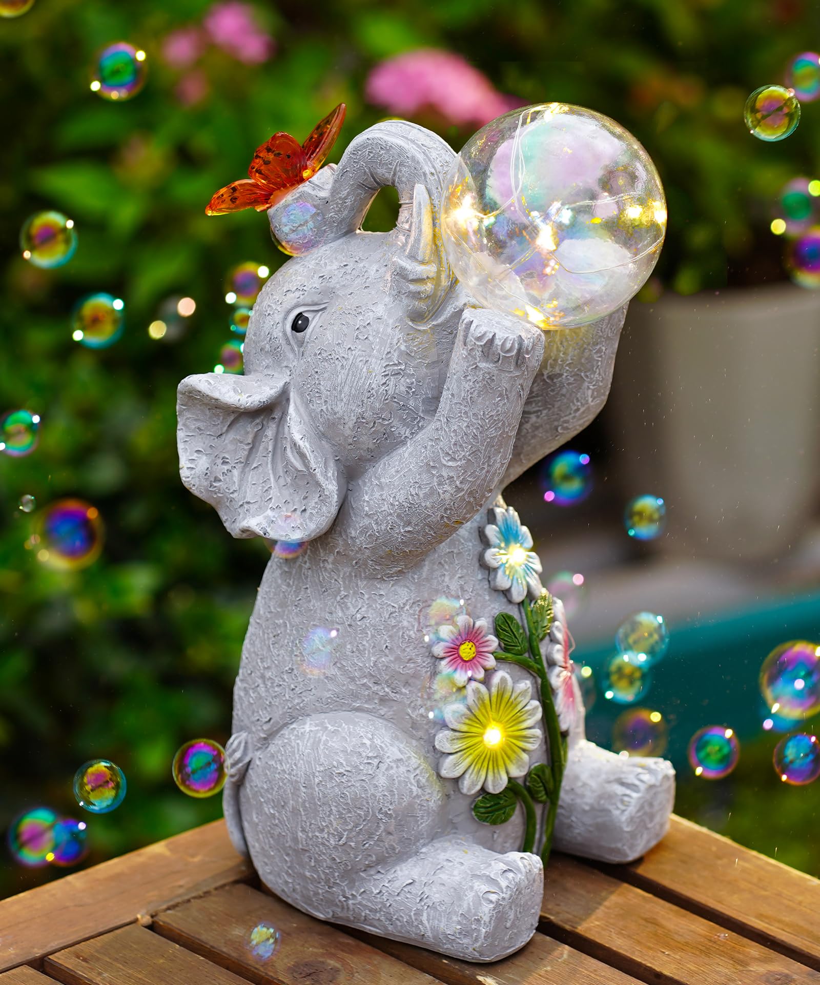 Nacome Solar Elephant Outdoor Statues for Garden: Outside Decor with Blow Bubbles Ball Lights Clearance for Yard Art Lawn Orname
