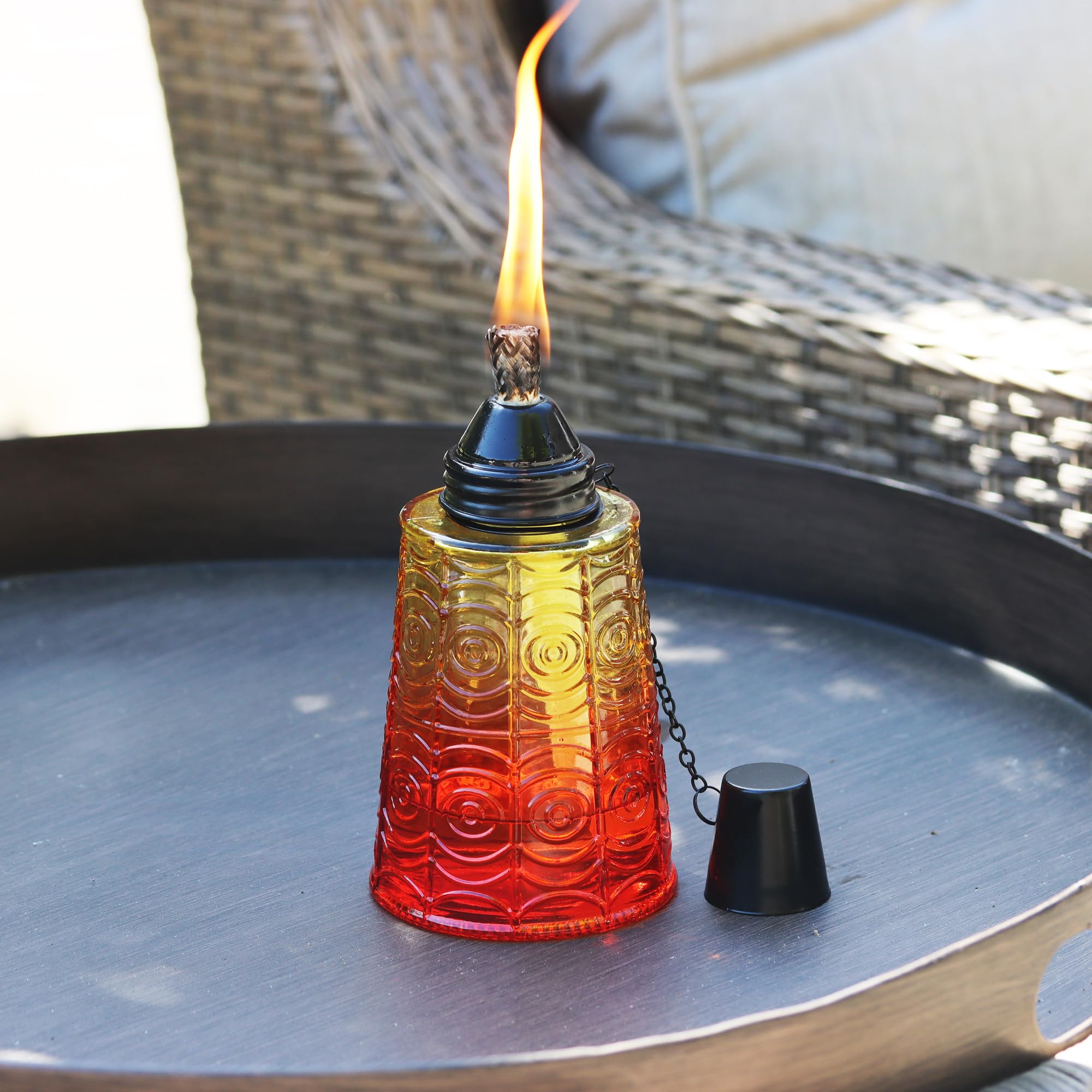 Seraphic Citronella Table Top Torches, Decorative Glass, Set of 3, 16oz, Sunset Orange