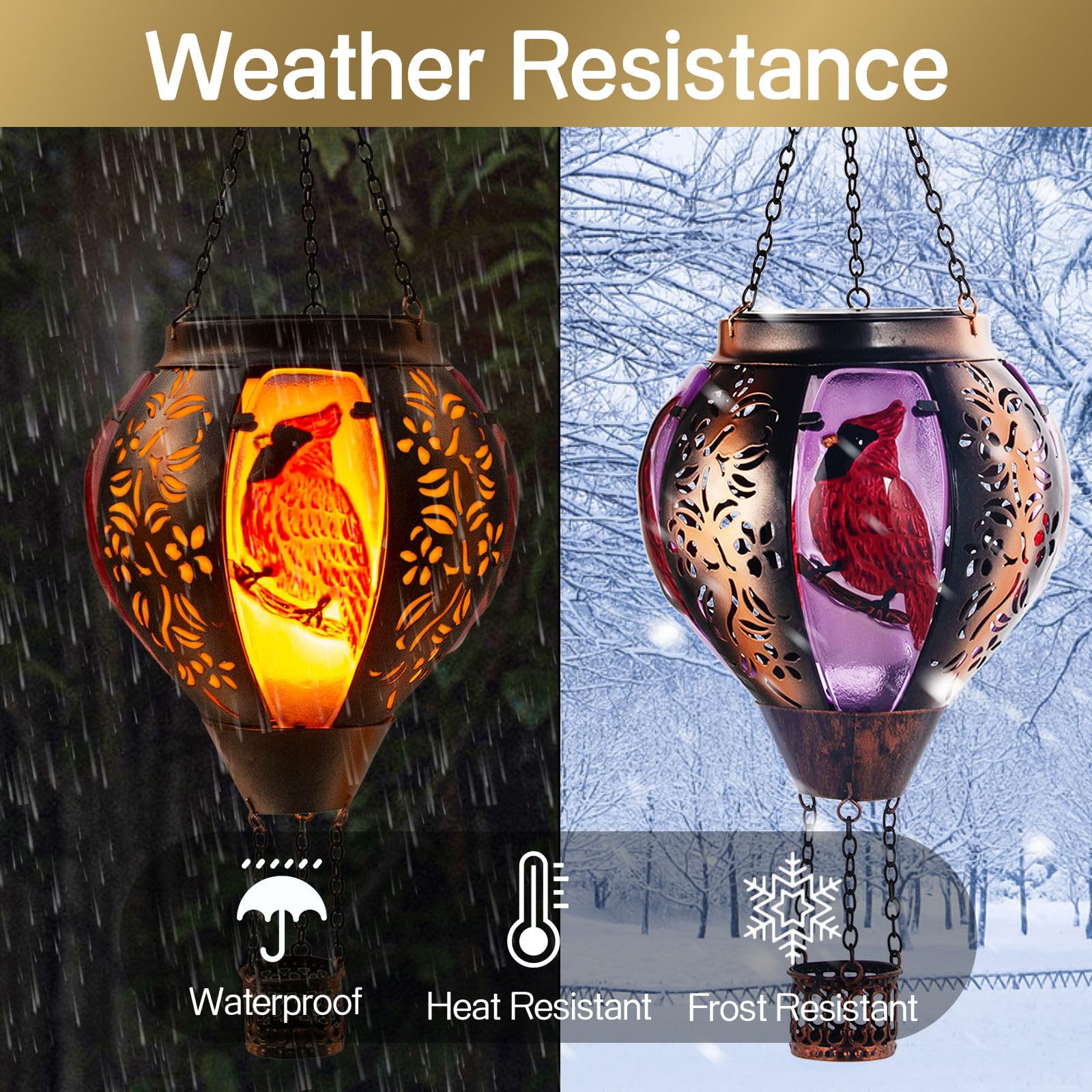 Hot Air Balloon Solar Lantern Cardinal Lights With Flickering Flame Solar Powered Led Lights Outdoor Waterproof Decorative Hanging Lights For Garden Patio Pathway Yard Porch Decor