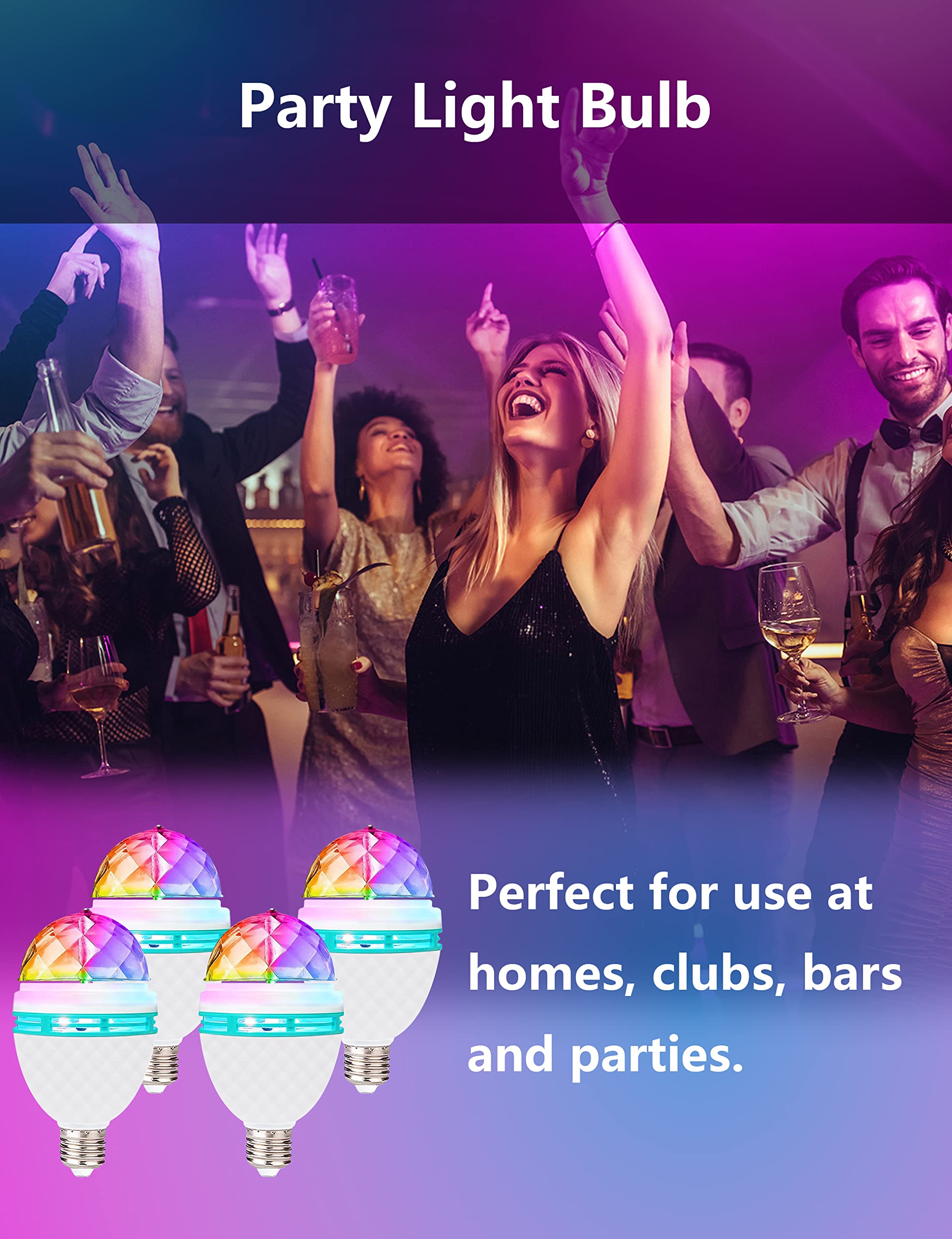 Iagbibui Disco Ball Light Bulb  3W E27 Rgb Color Rotating Bulb Led Party Bulbs  Magic Ball Light For For Disco  Holiday  Birthday  Club  Halloween  Christmas  Bar  Indoor & Outdoor(4 Pack)