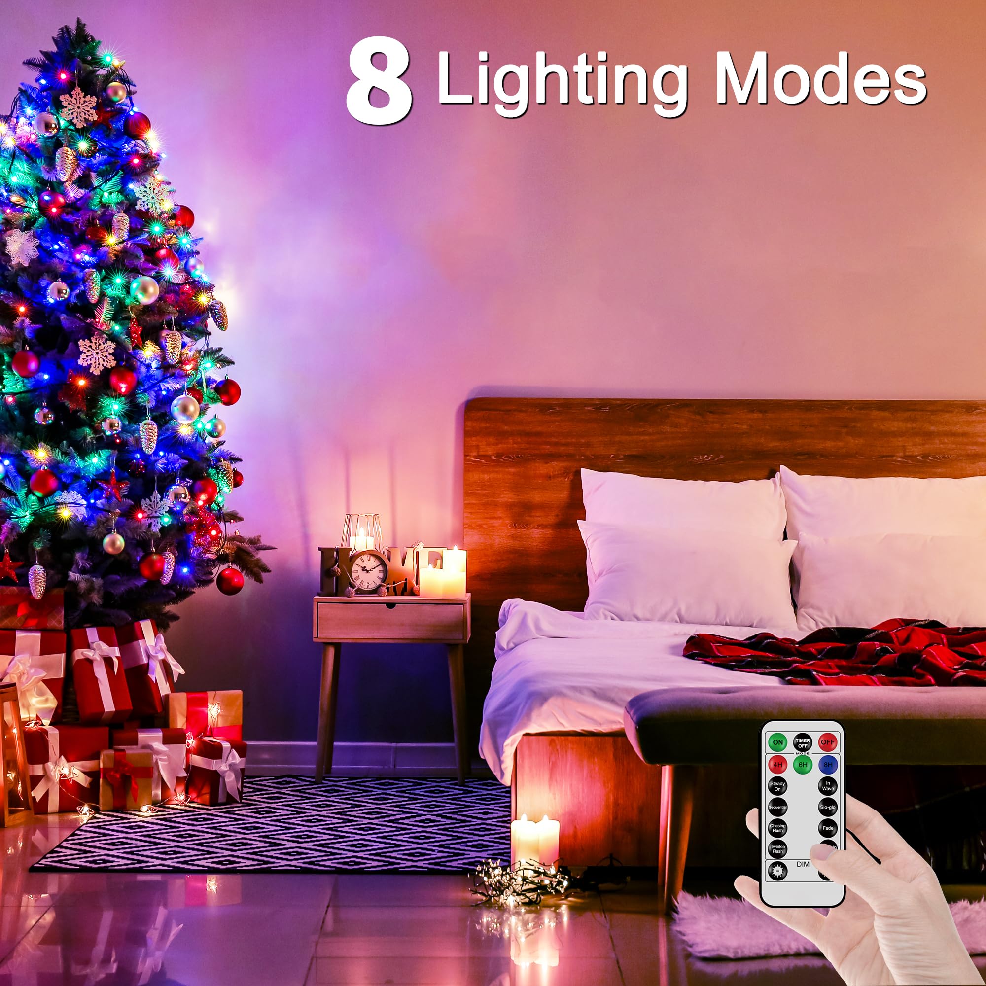 Ccinny 98 Ft 300 Led Christmas Tree Lights  Christmas Lights Indoor Plug In  8 Modes Twinkle String Lights For Bedroom Wedding Party Ceiling Xmas Home Decorations (Multicolored)