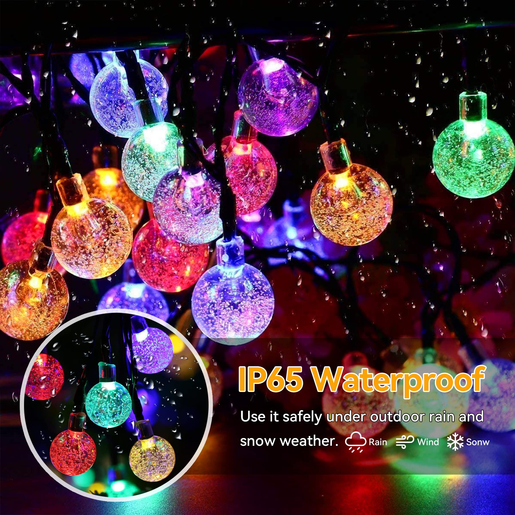 L LAMPOP Solar String Lights, 20FT, 20 LED, IP65 Waterproof, Multicolor Crystal Globe Fairy Lights for Outdoor Decor